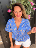 Summer Blues Puff Sleeve Blouse