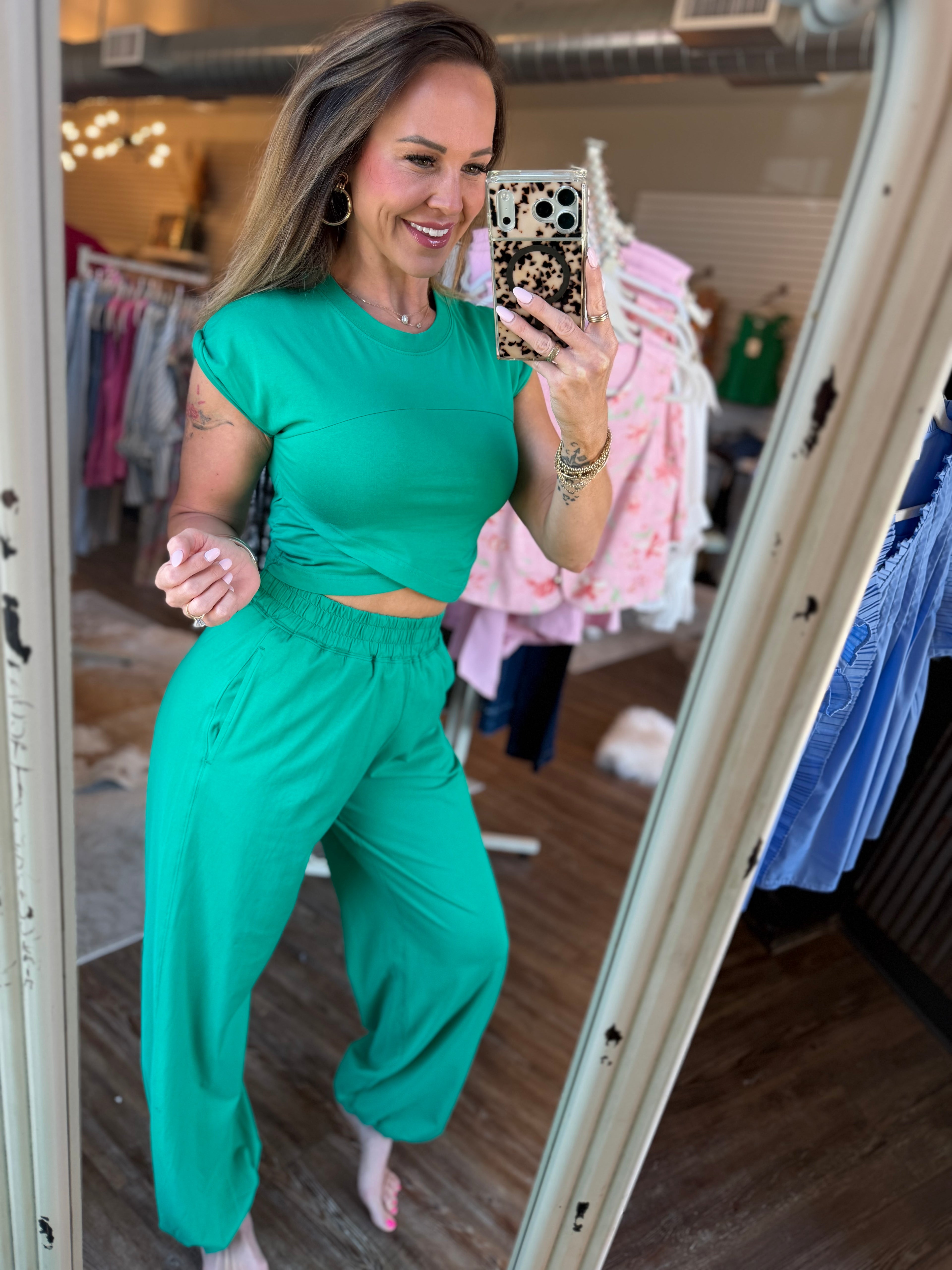 Dreamin of Geenie Pant Set in Emerald
