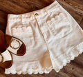 Scalloped Hem Shorts in Off white