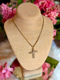 TOVA Rhinestone Cross Necklace Gold
