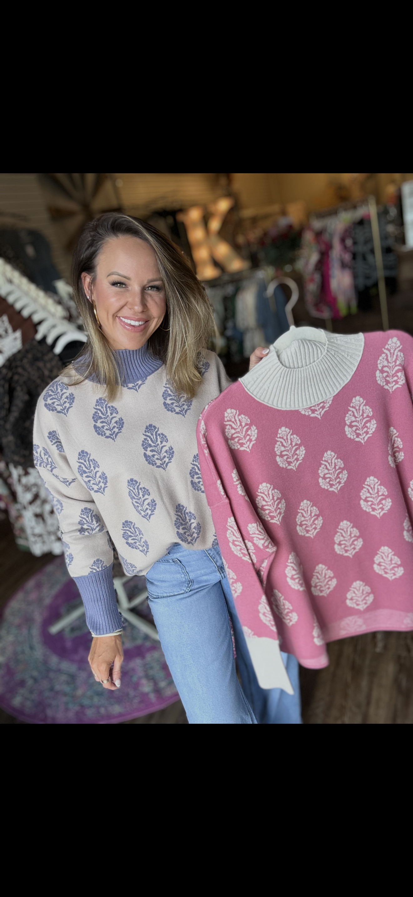Pink Floral Sweater