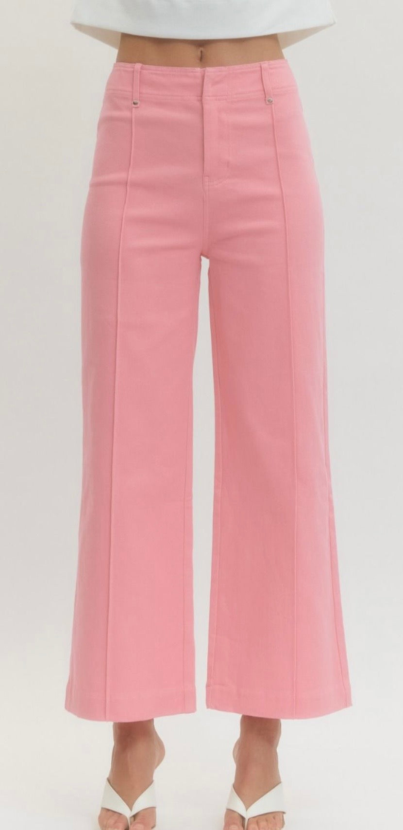 Pintuck Crop Pant in Light Pink