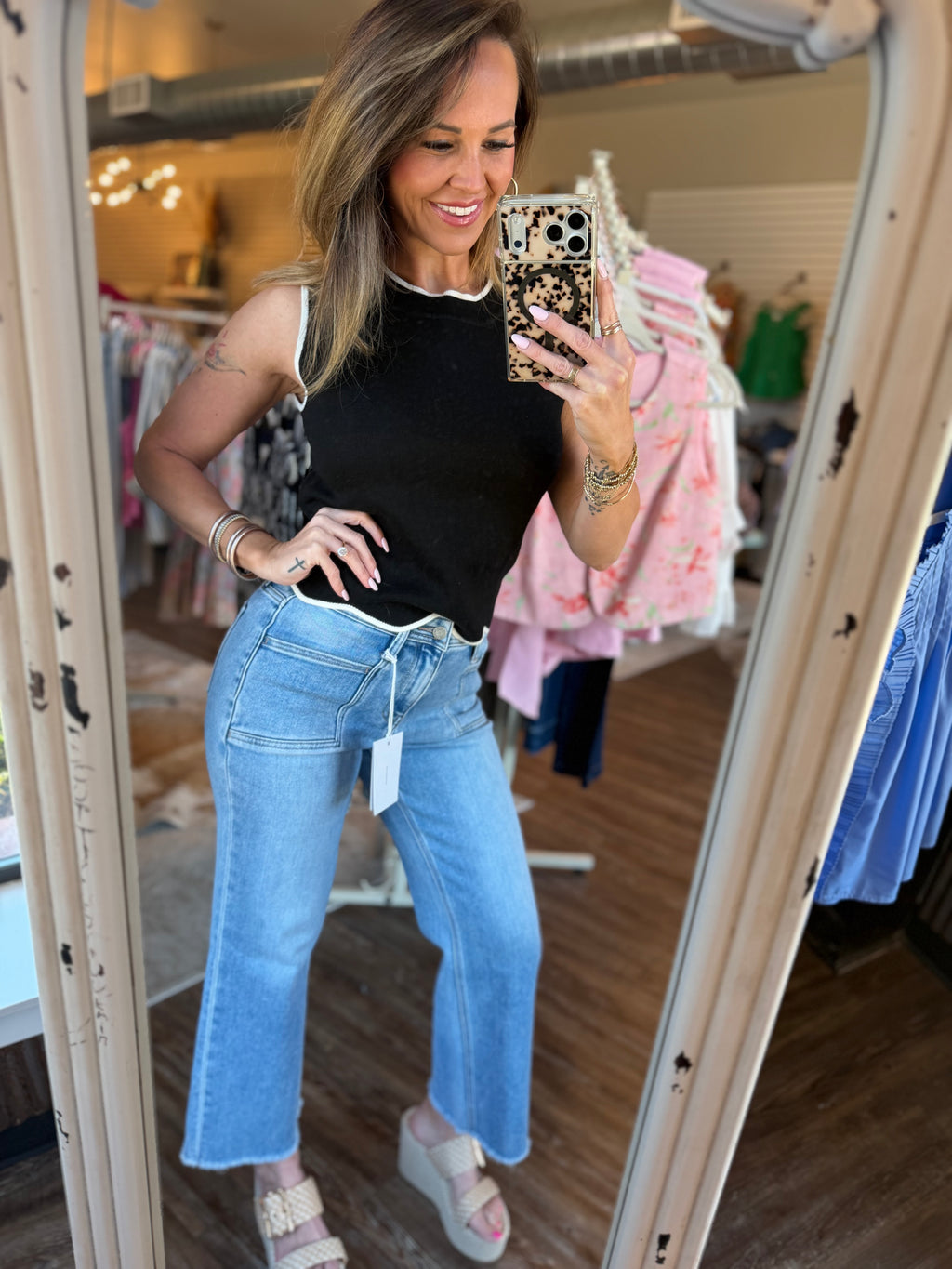 Scalloped Sleeveless Top in Black