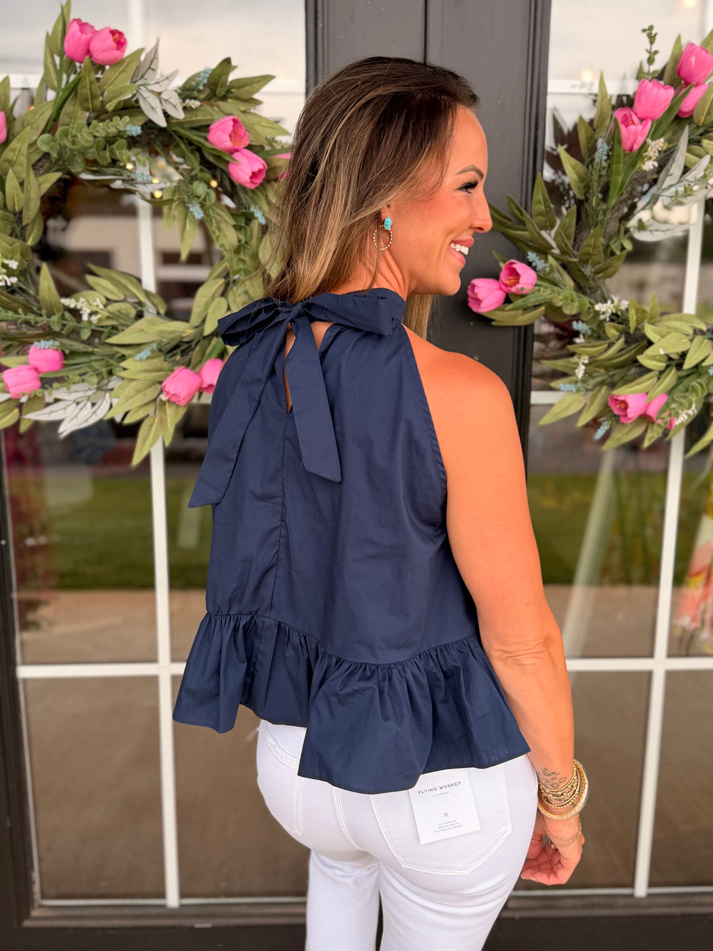Halter Baby Doll Blouse in Navy
