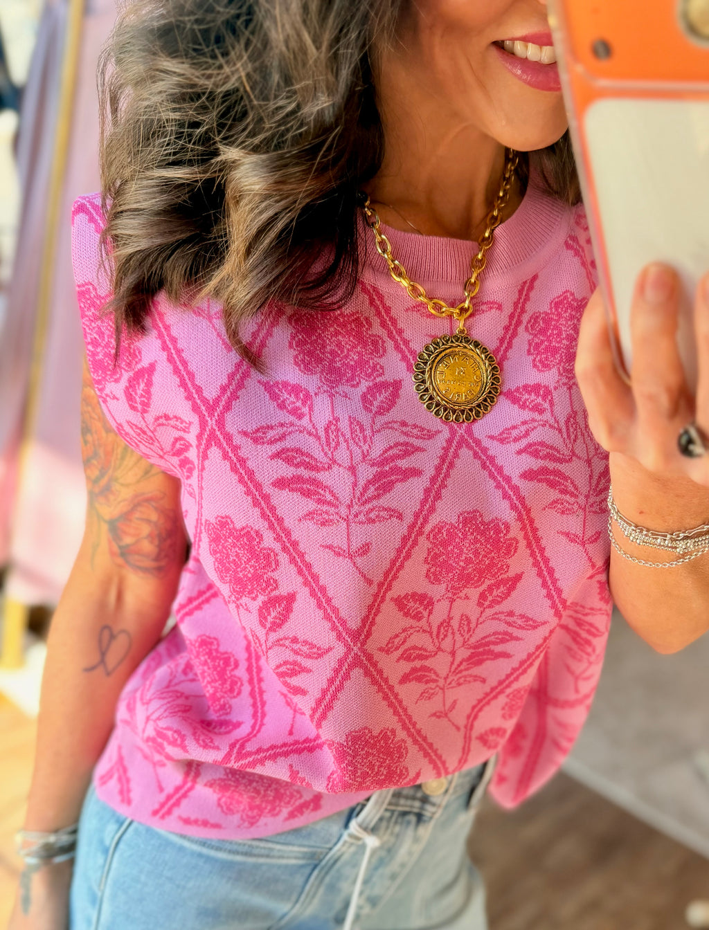 Floral Diamond Top in Pink