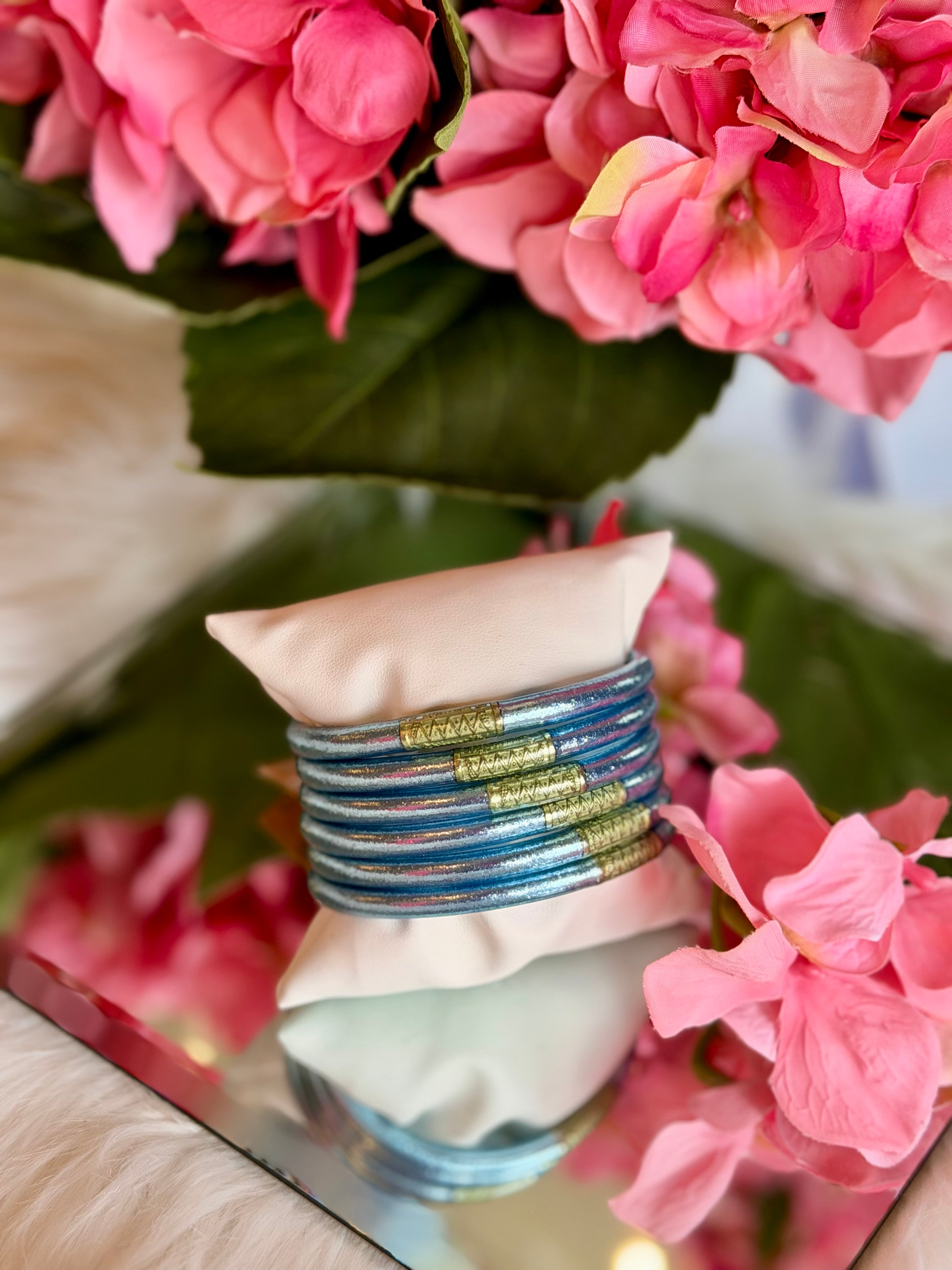 BuDhaGirl All Weather Bangles (6) in Celeste