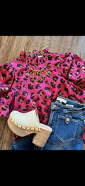 Pink Leopard Puff Sleeve Blouse