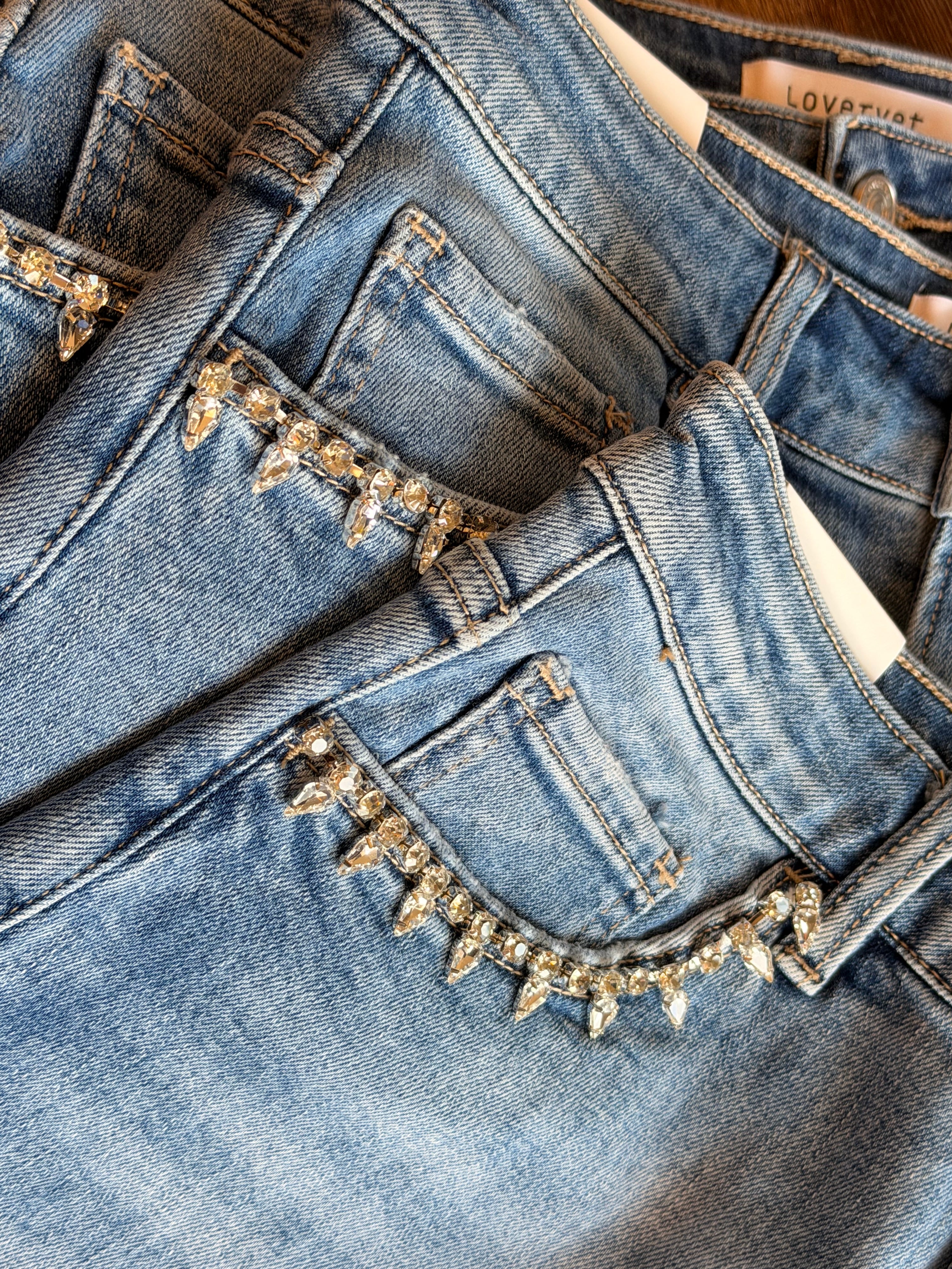 Rhinestone Denim Shorts by Lovervet