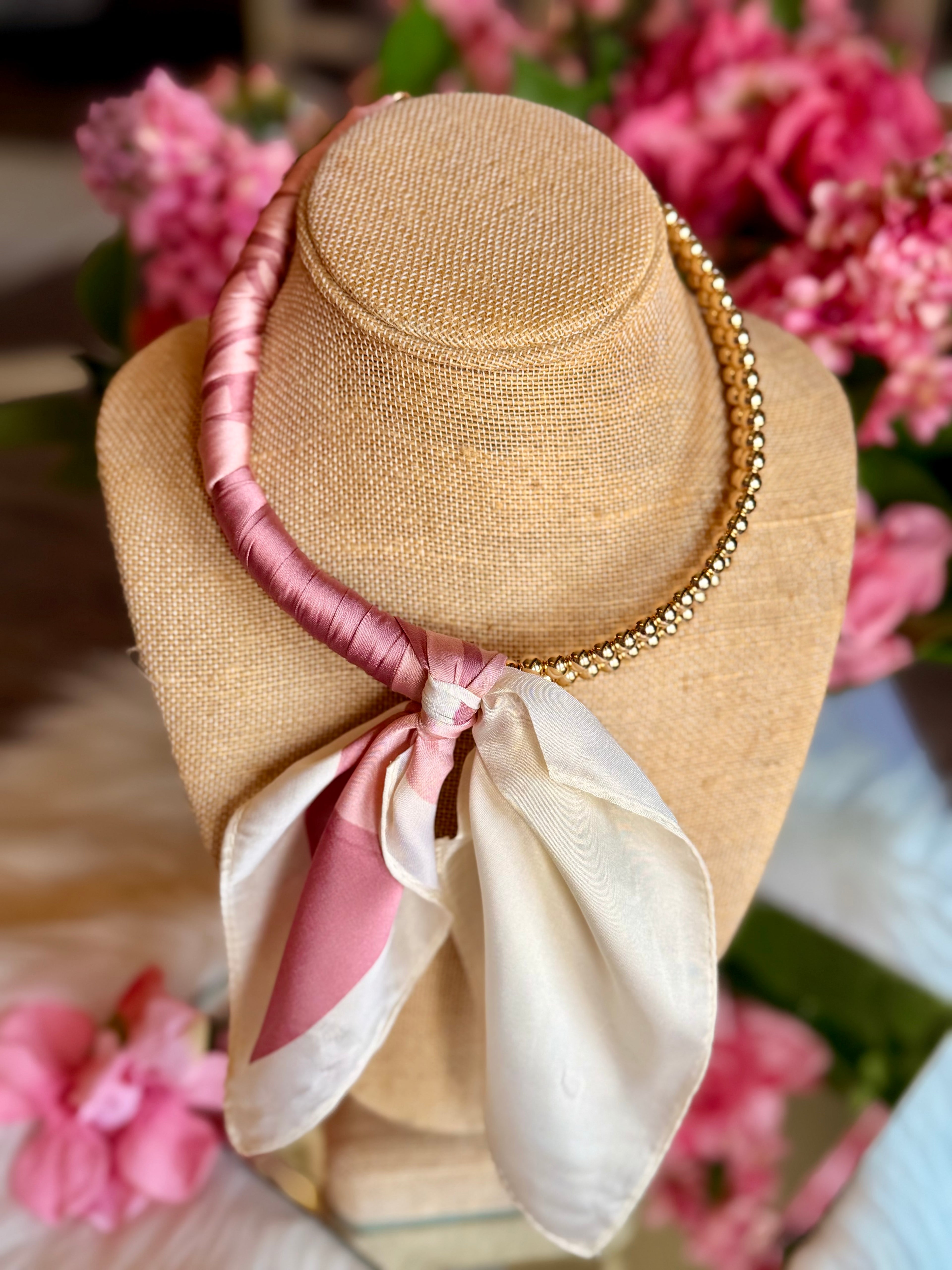 Scarf and Chain Necklace in Pink