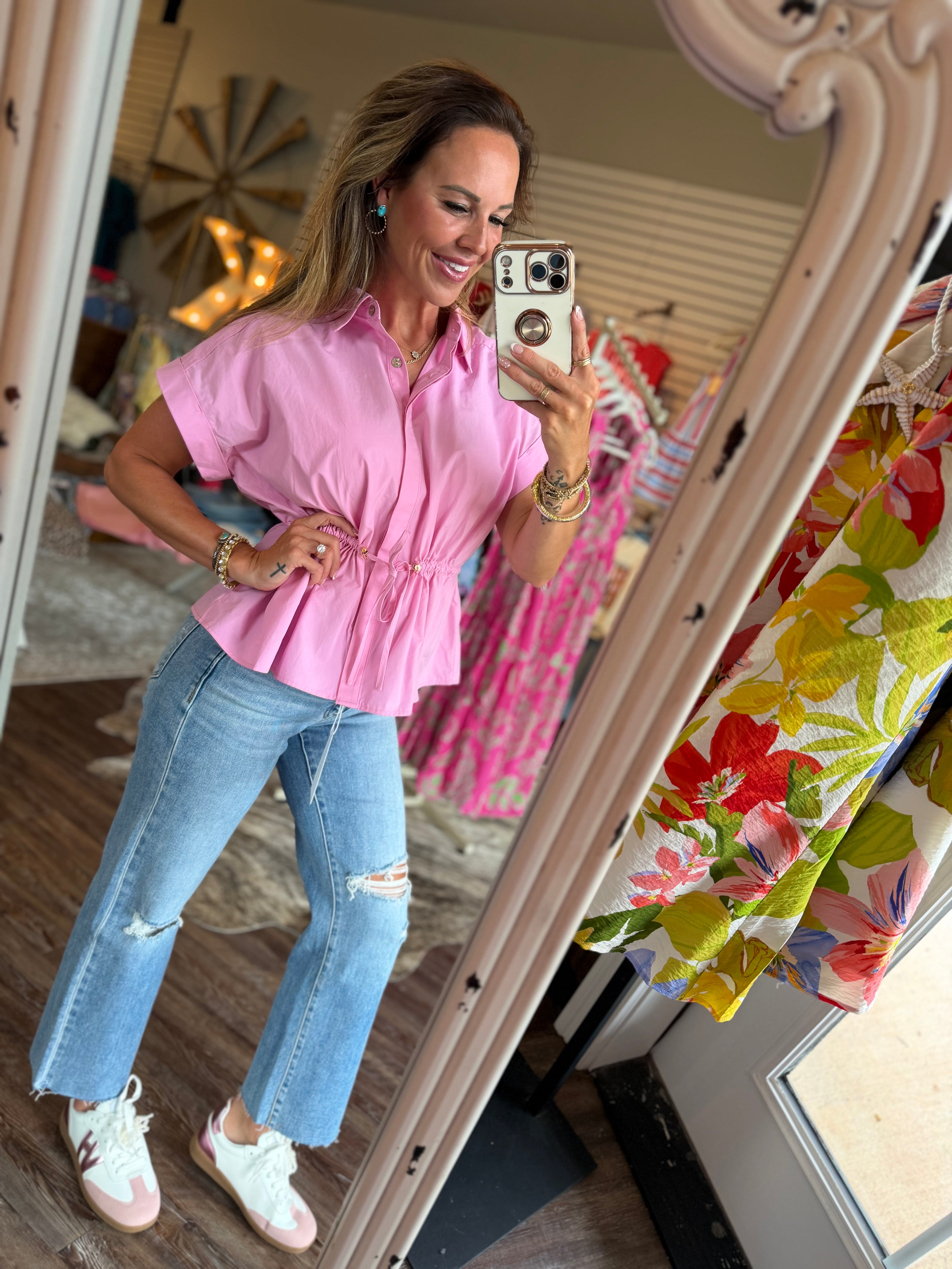 Pretty in Peplum Drawstring Blouse