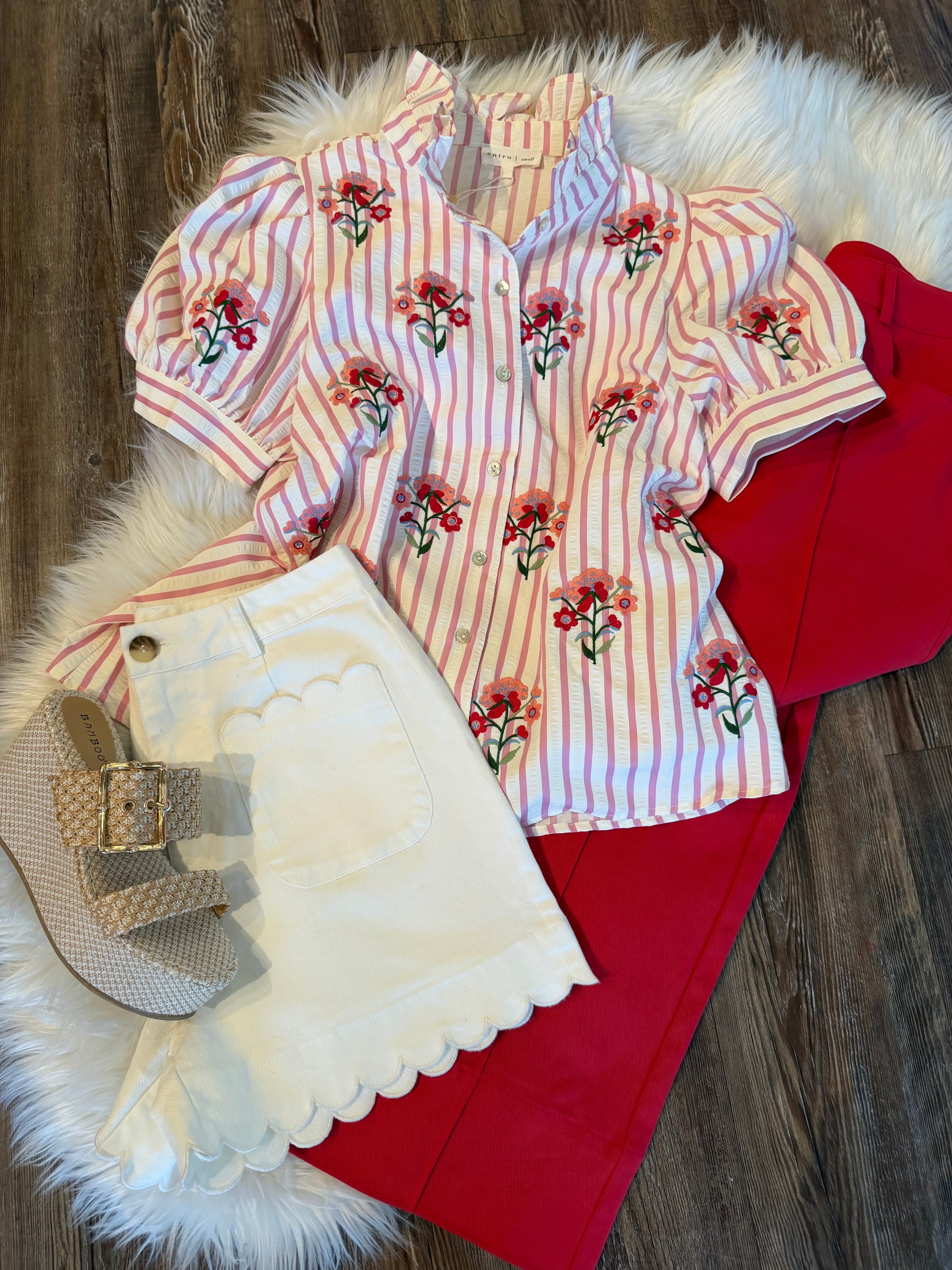 Pintuck Crop Pants in Red