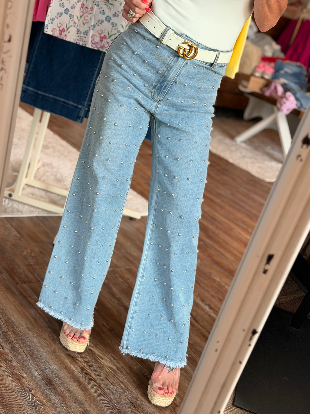 Silver Studded Crop Denim