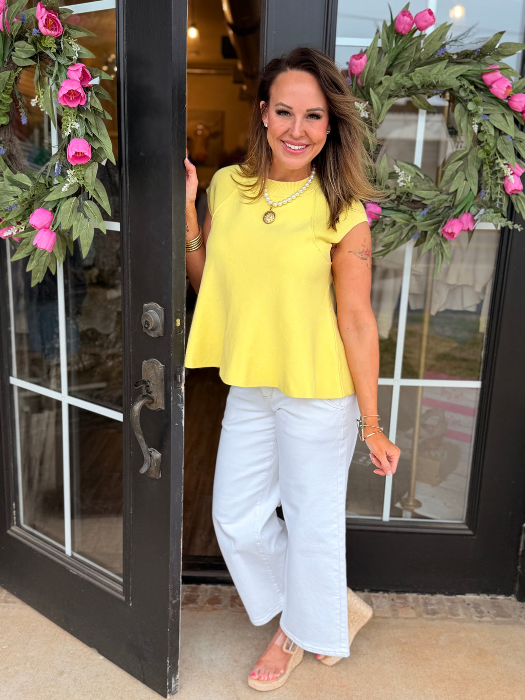 Flare Cap Sleeve Top in Yellow