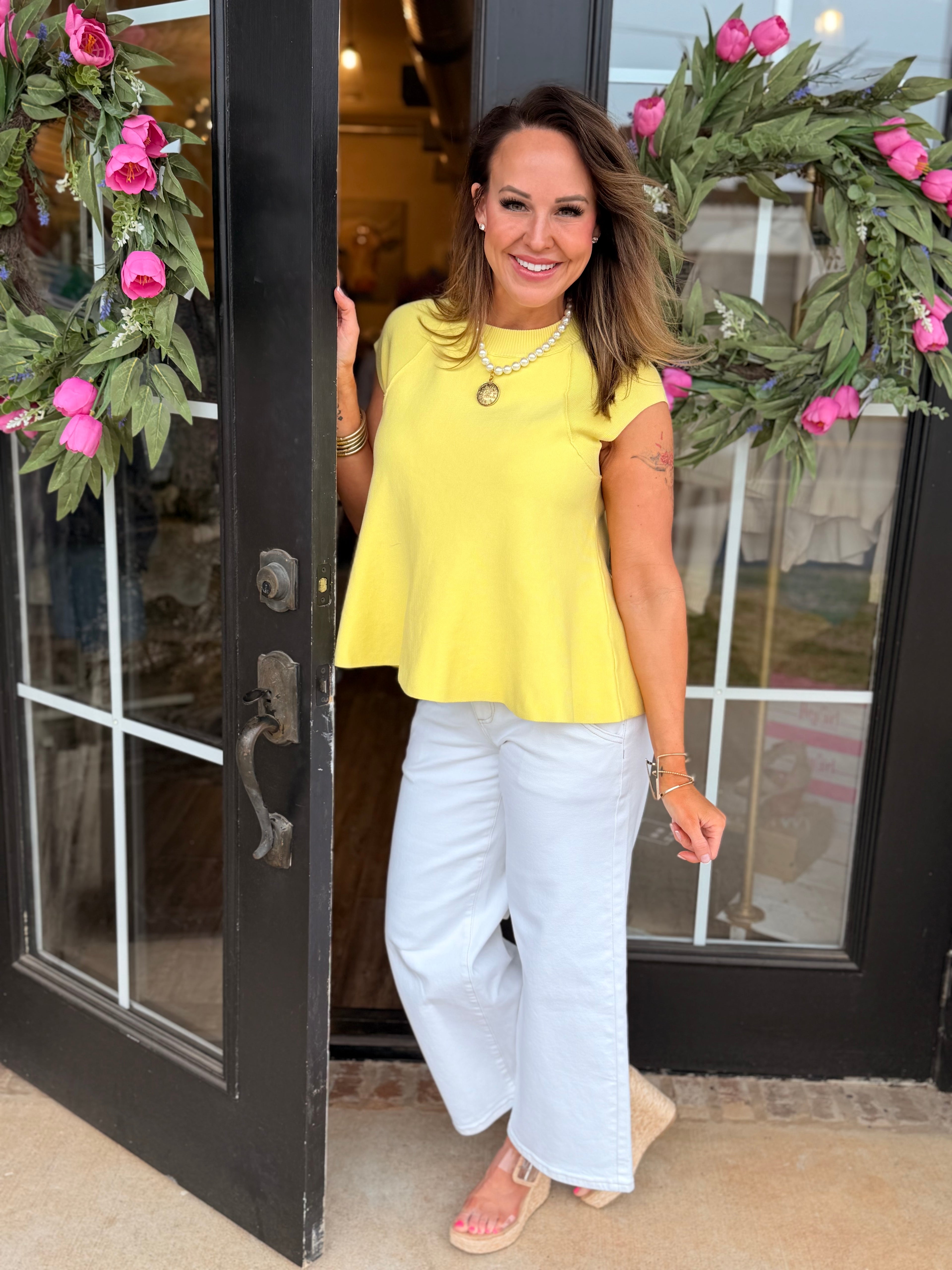Flare Cap Sleeve Top in Yellow