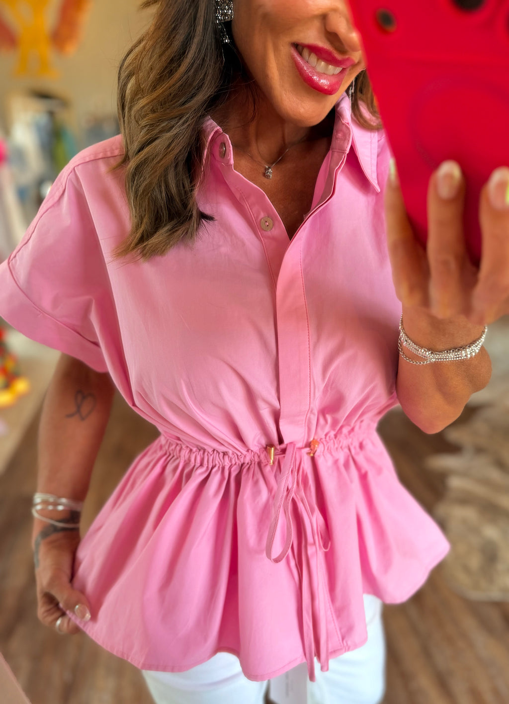 Pretty in Peplum Drawstring Blouse
