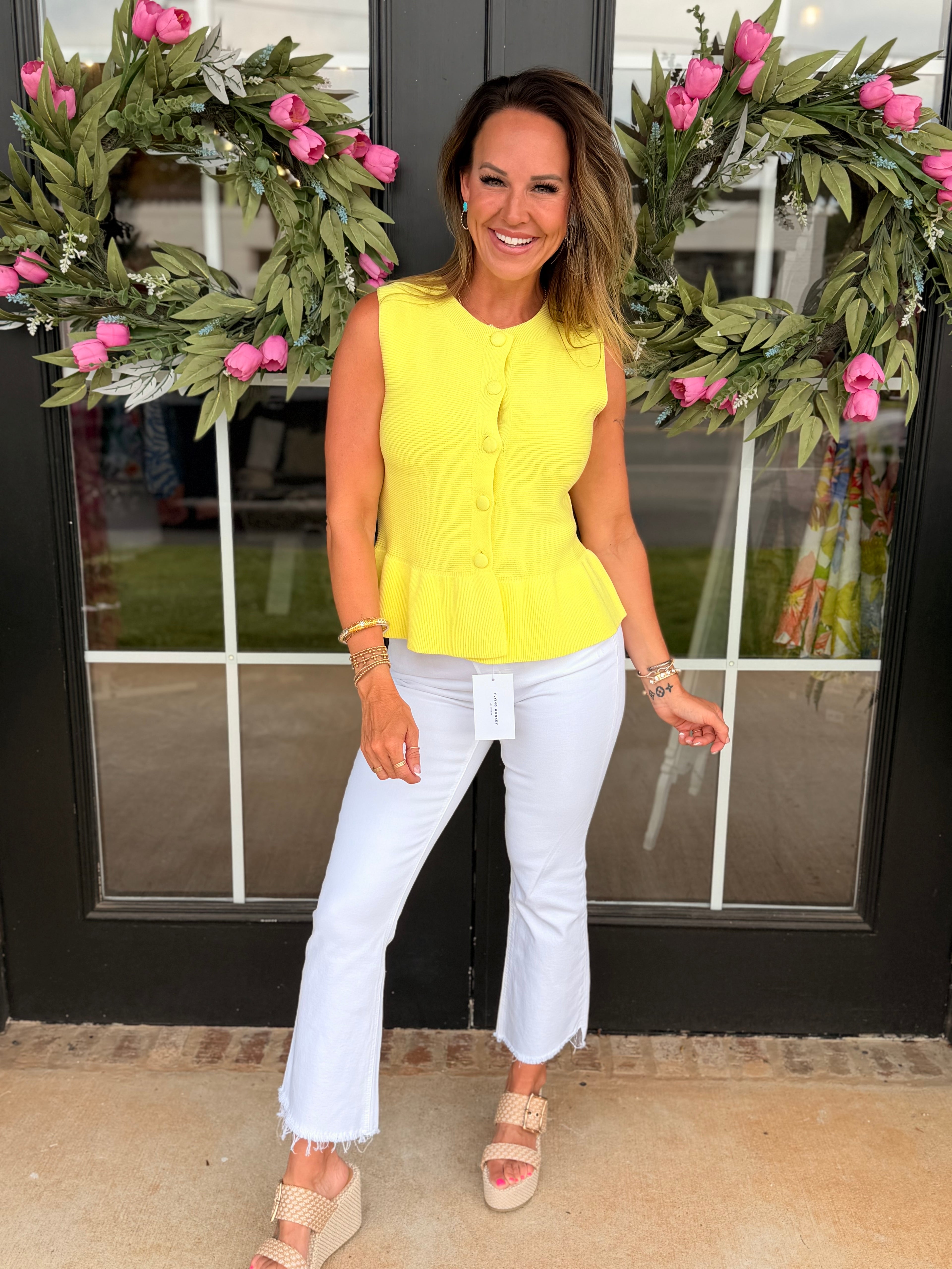 Button Up Baby Doll Top in Yellow