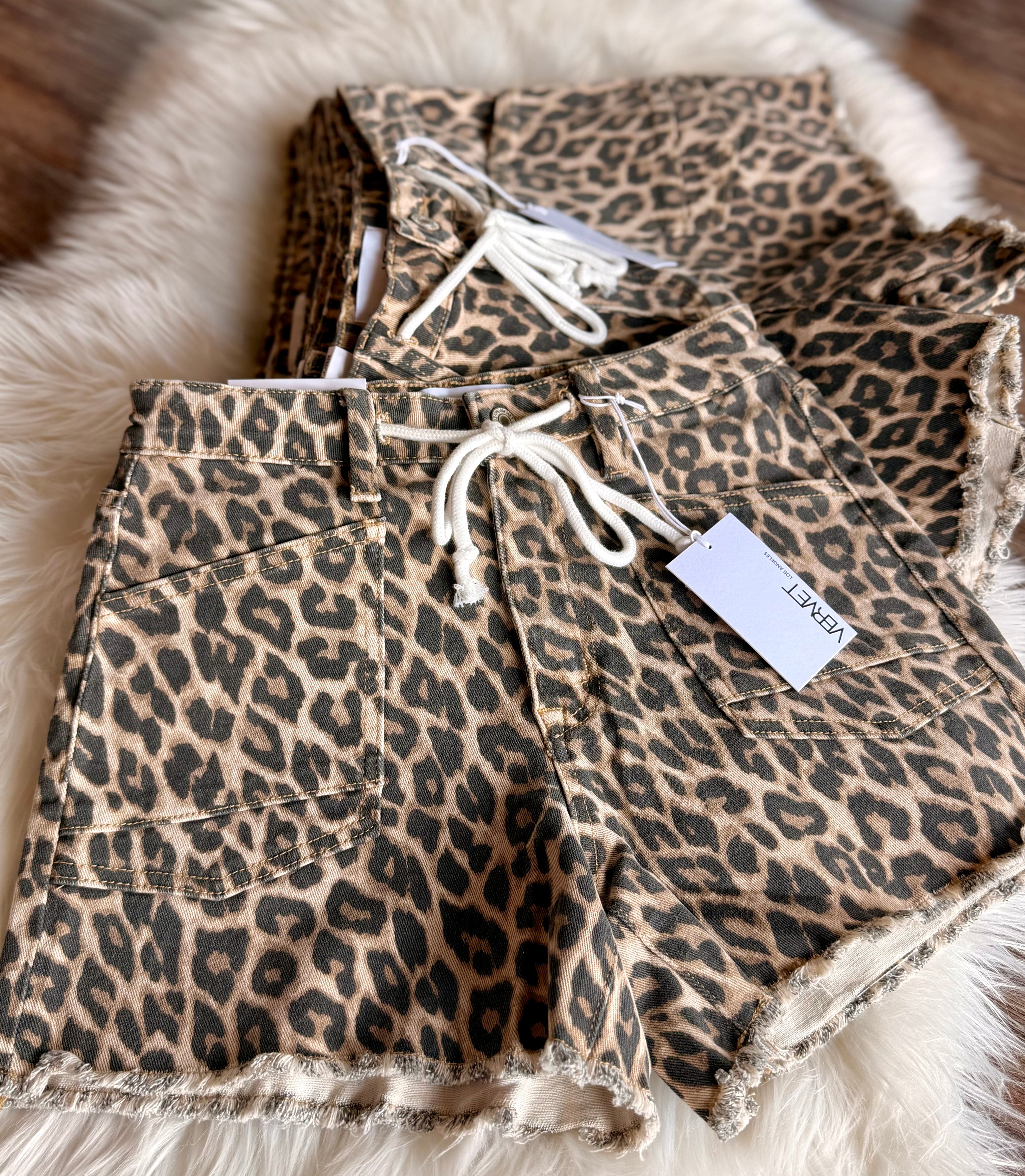 Vervet Leopard Denim Shorts