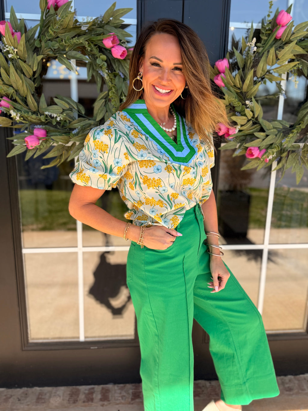 Pintuck Crop Pant in Green