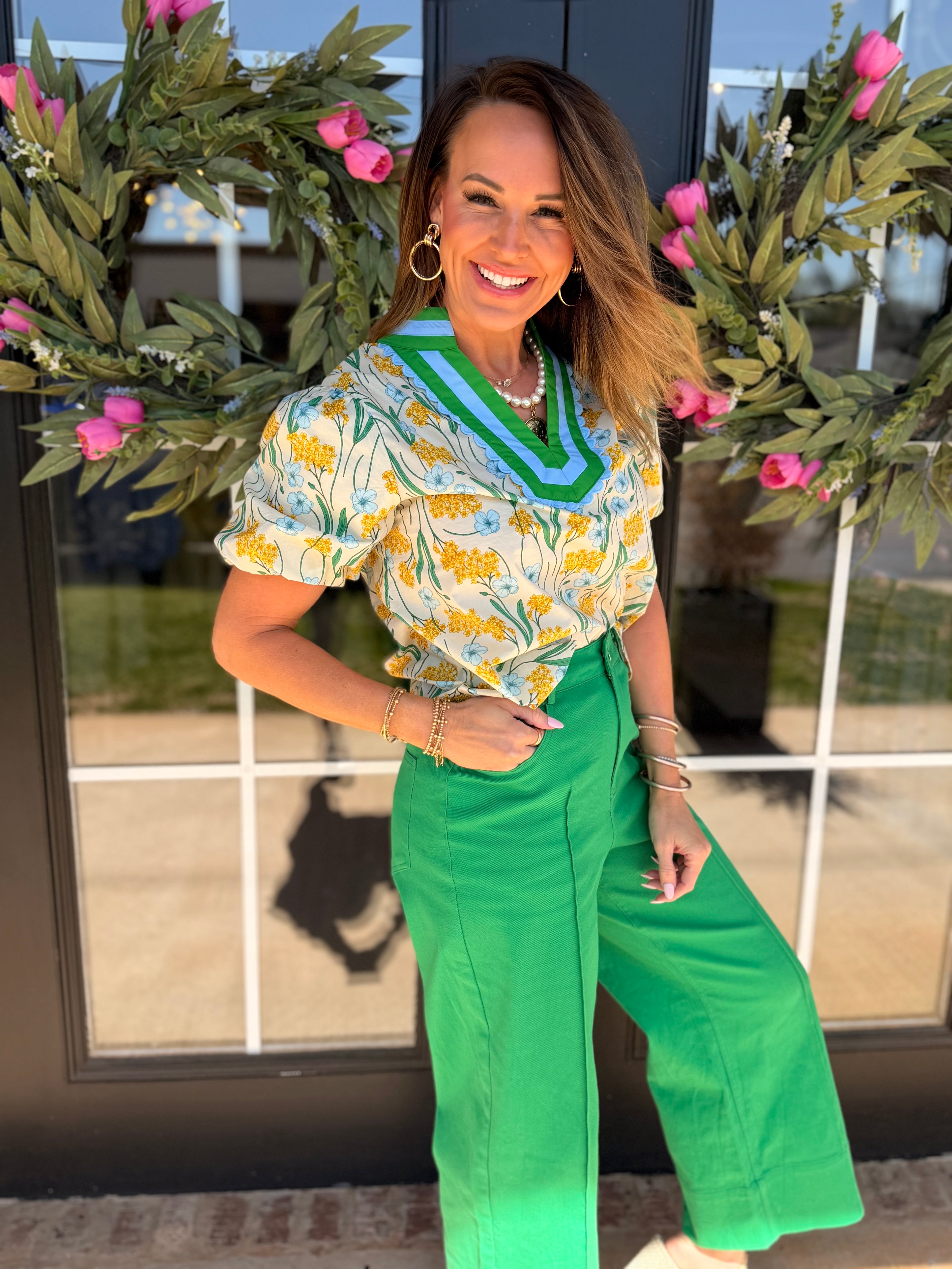 Pintuck Crop Pant in Green