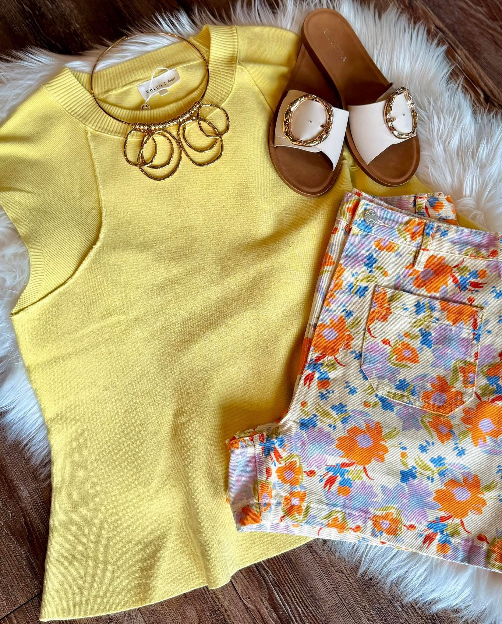 Flare Cap Sleeve Top in Yellow