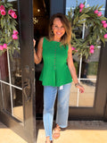 Gimme Gimme Green Buttoned Flare Top