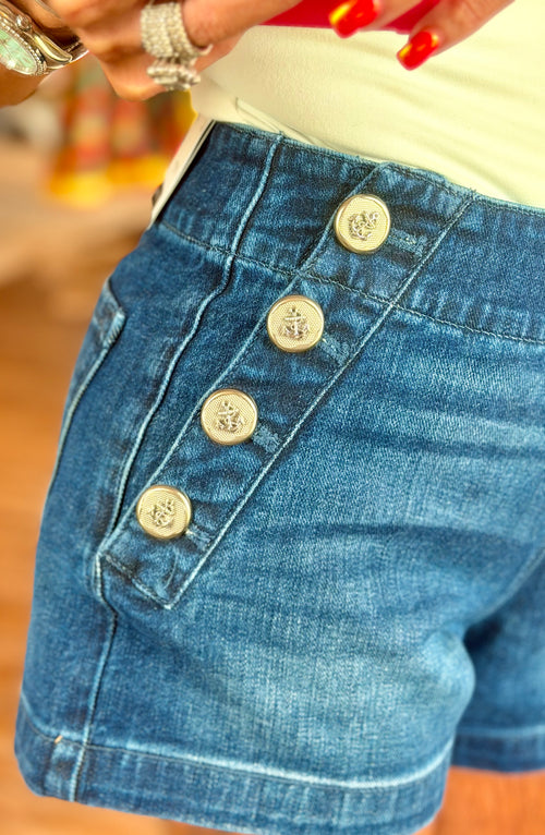 Anchor Button Denim Sailor Shorts by KanCan