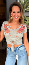 Simple Yet Floral Tie Front Crop