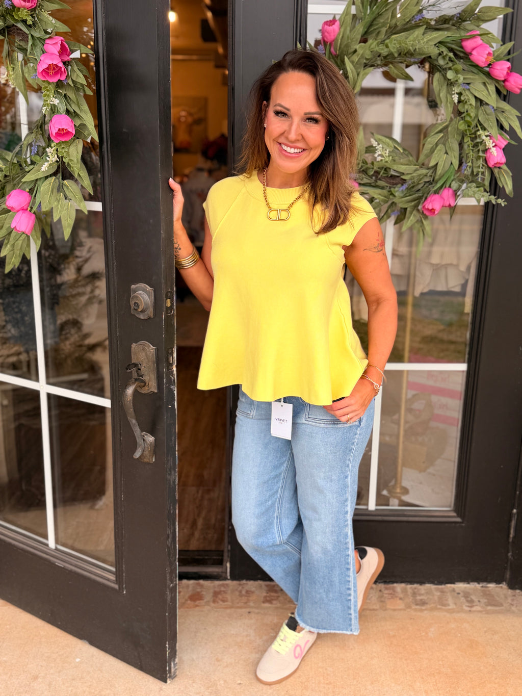Flare Cap Sleeve Top in Yellow