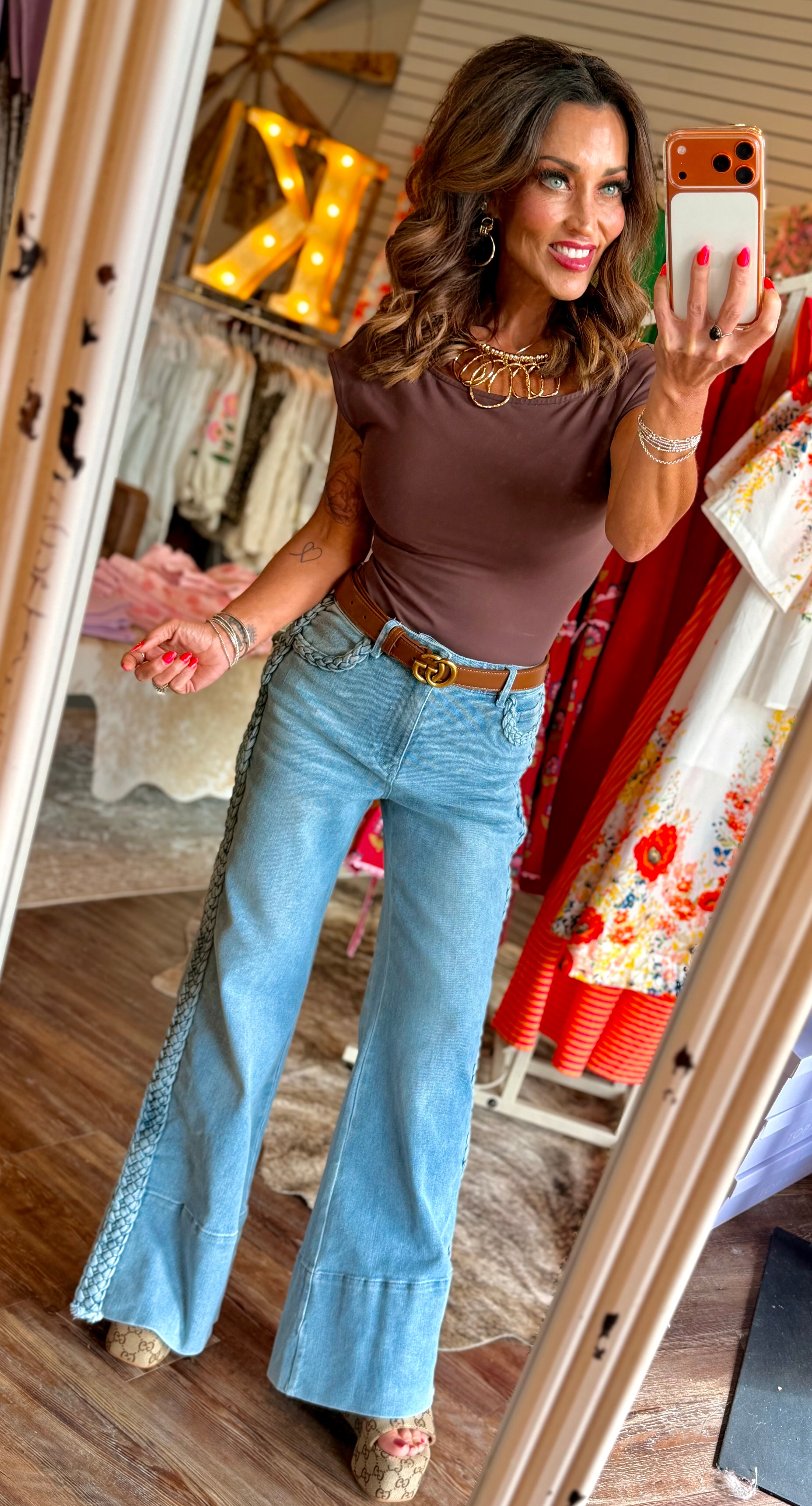 Braided Split Hem Crop Denim