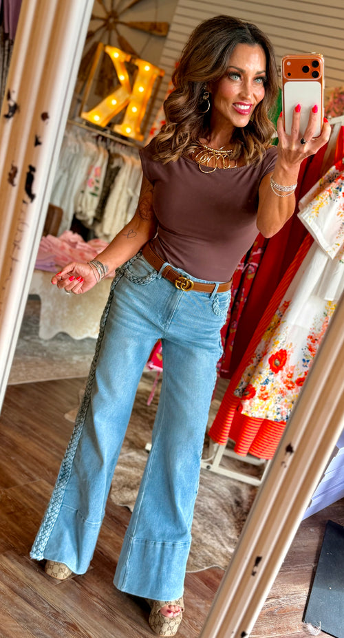 Braided Split Hem Crop Denim