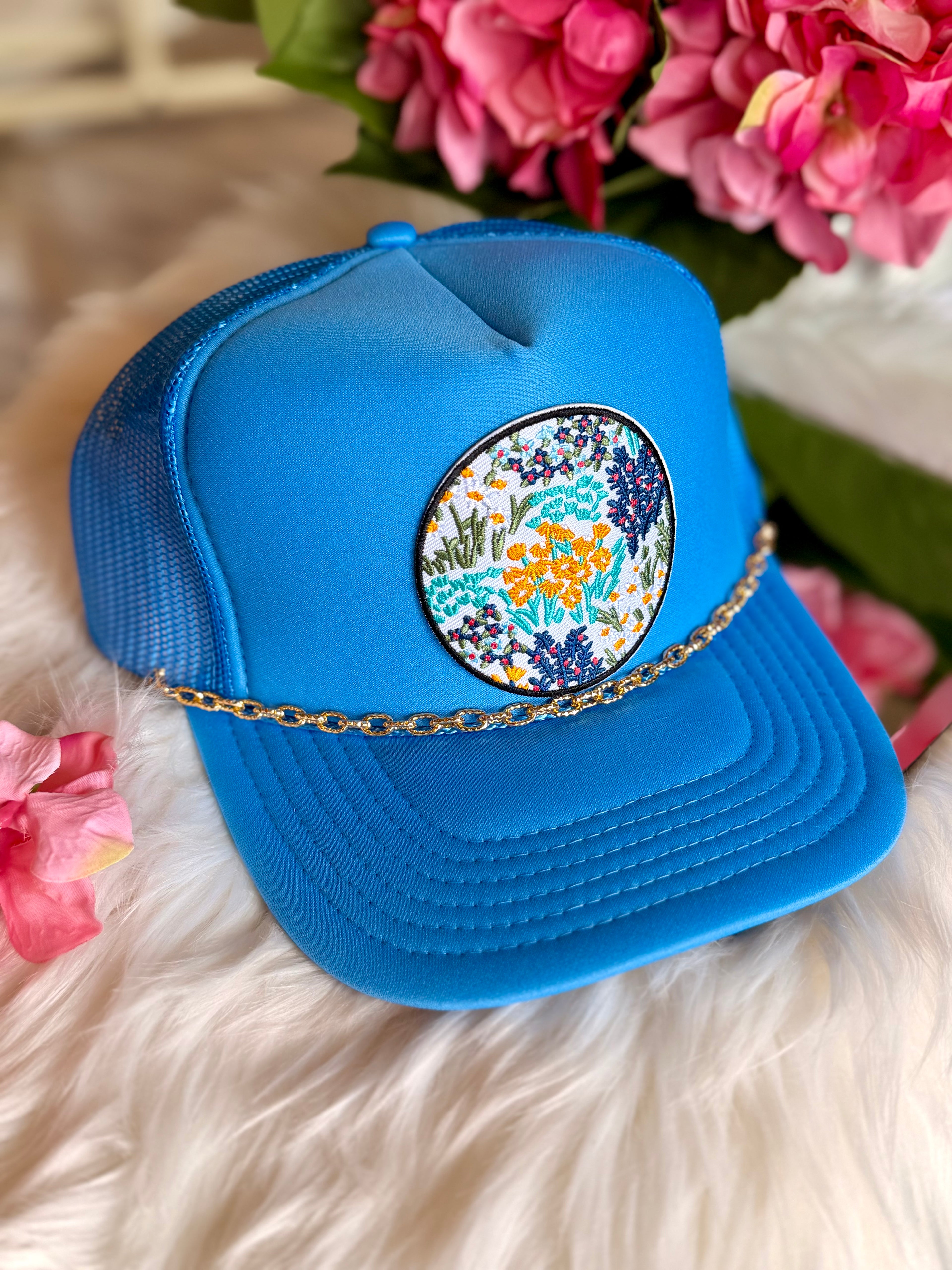 Floral Trucker Hat with Chain