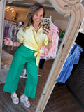 Pintuck Crop Pant in Green