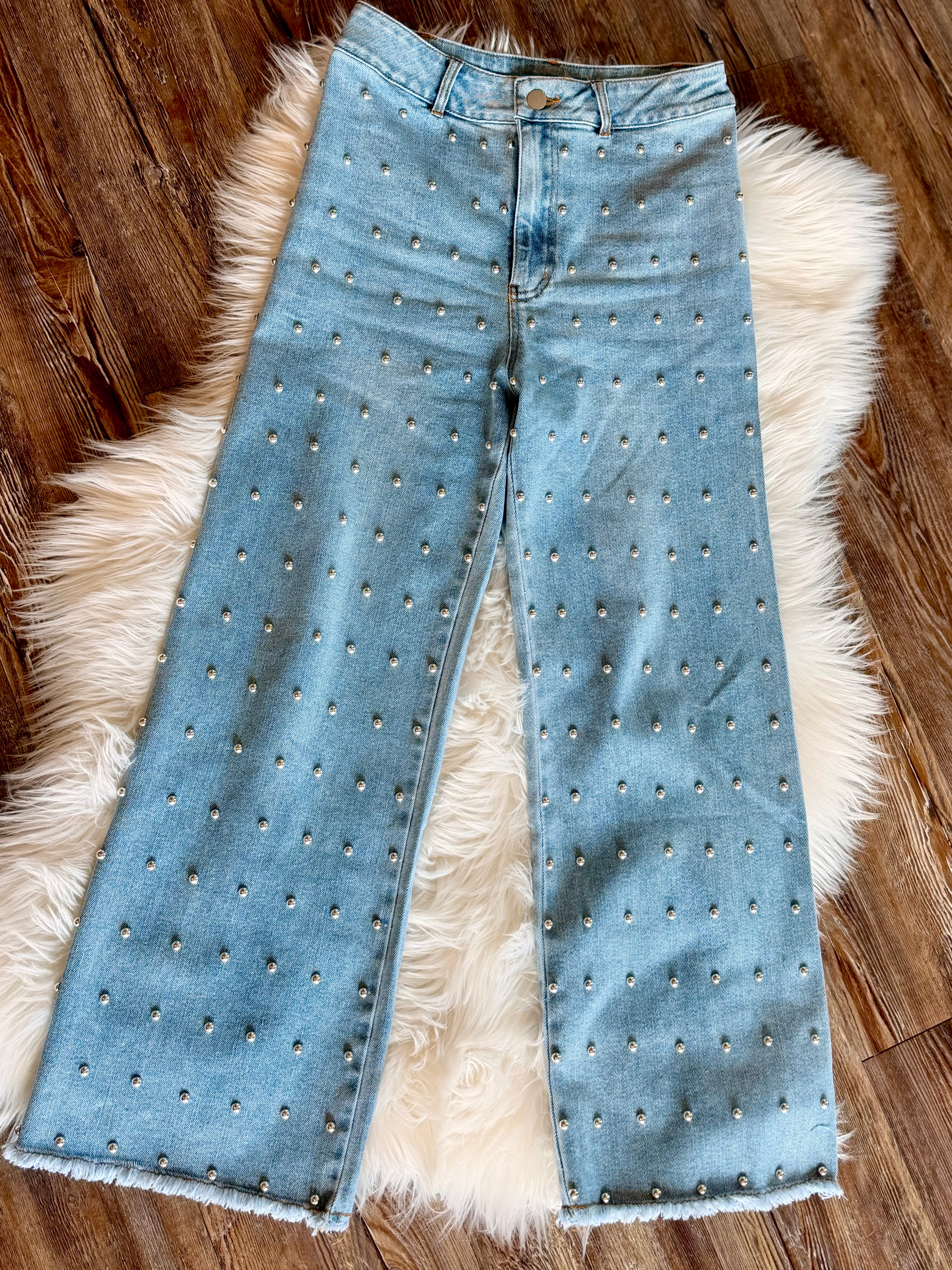 Silver Studded Crop Denim