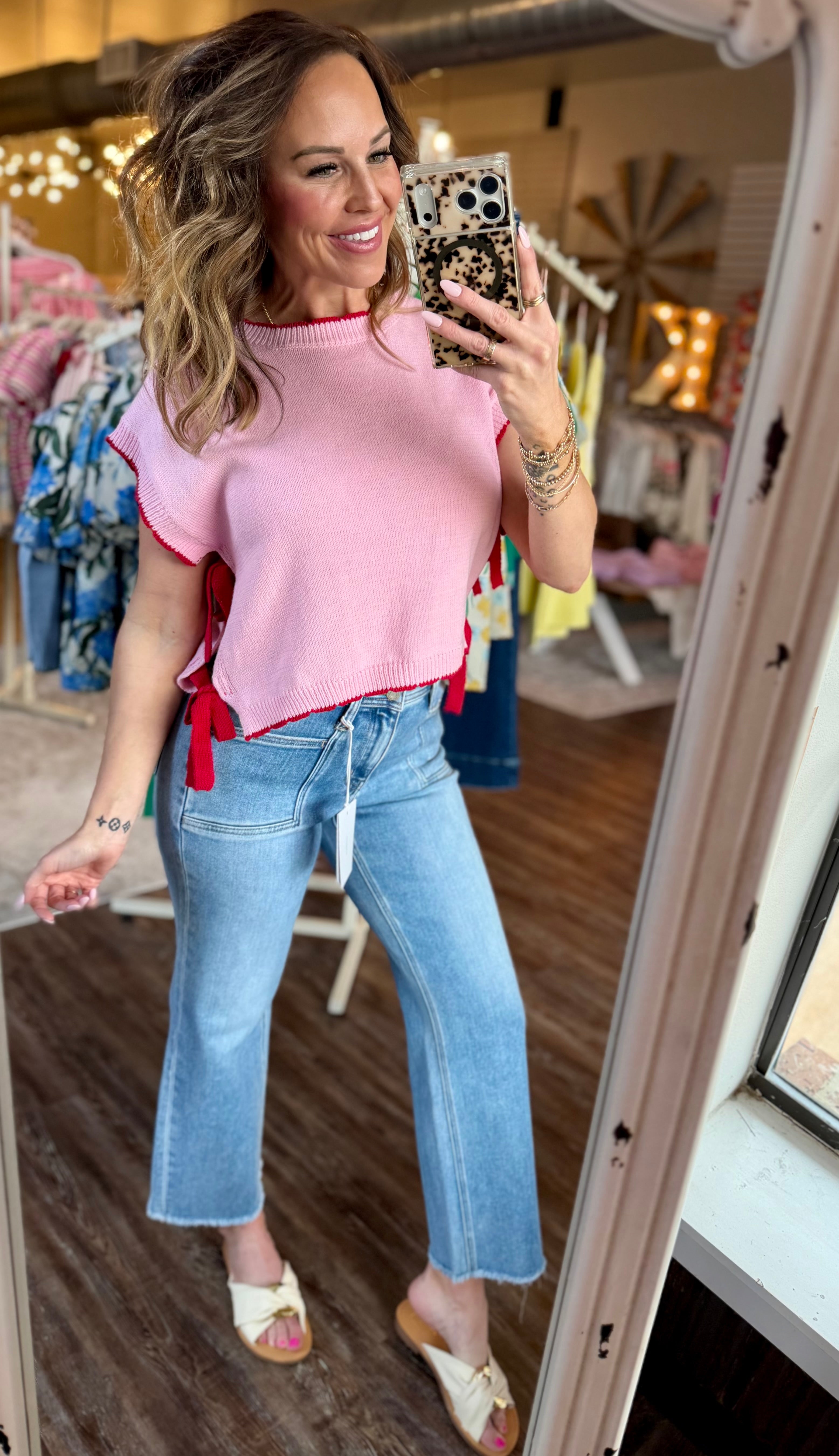 Side Tie top in Red/Pink