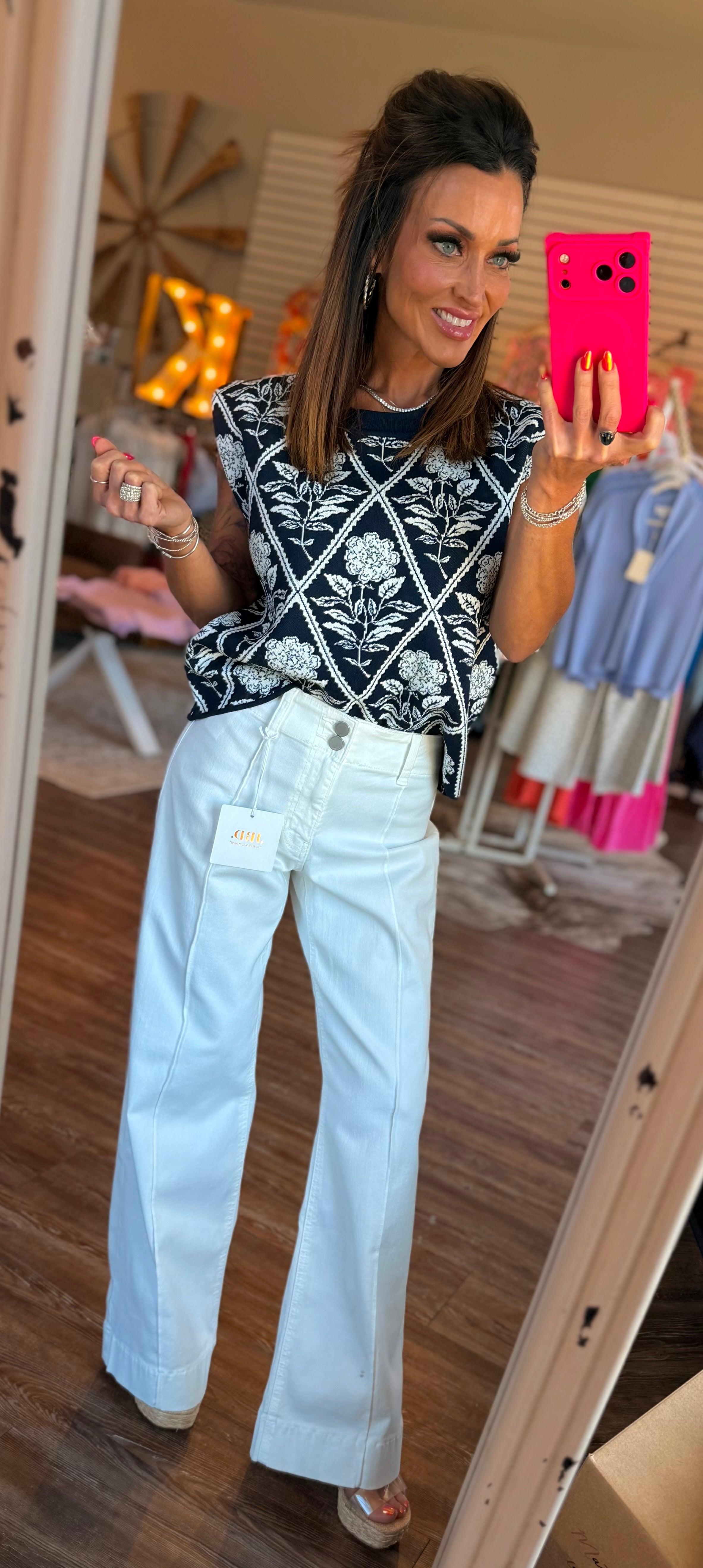 Floral Diamond Top in Navy