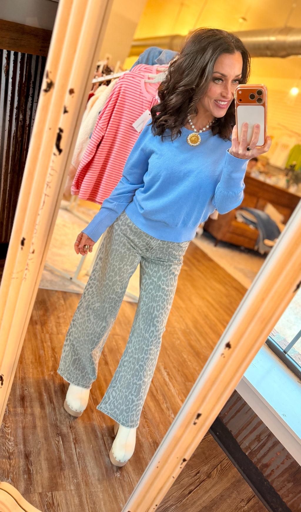 Spring Lightweight Sweater with Studded cuff in Blue