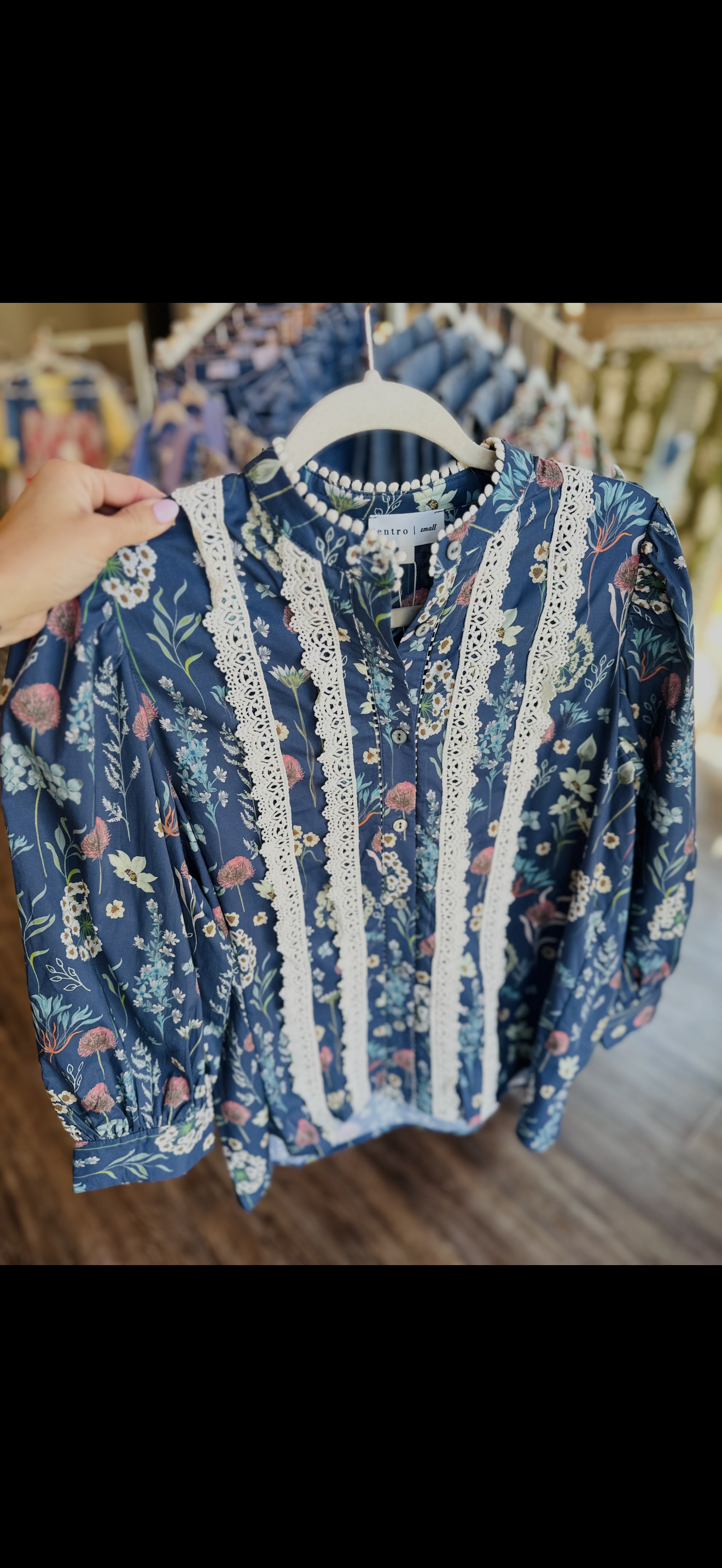 Lace Front Floral Blouse