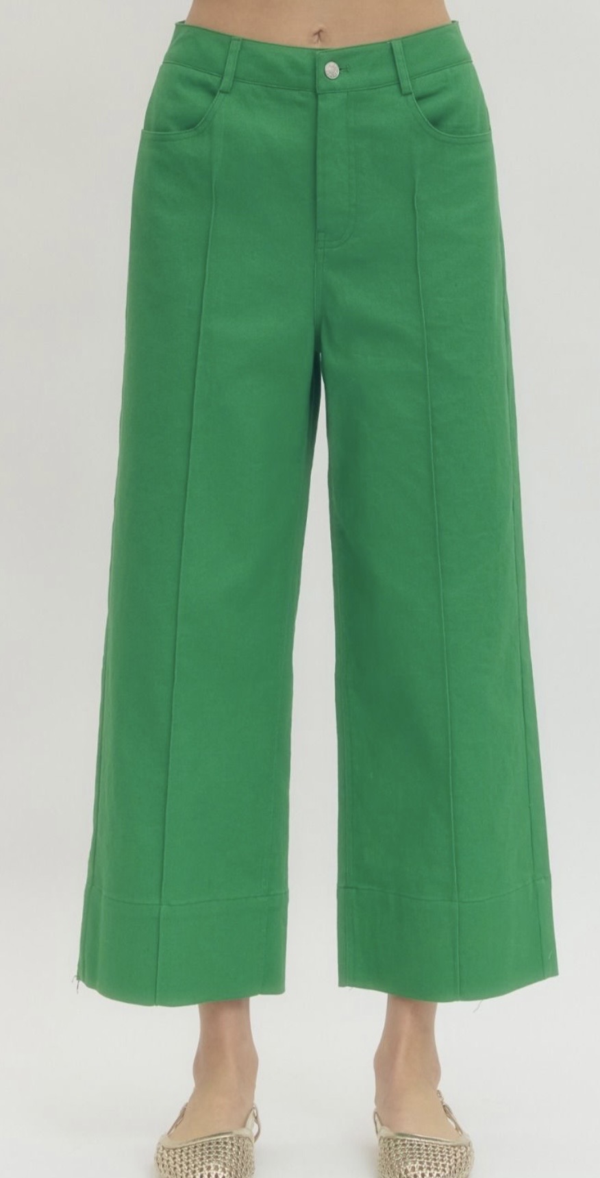 Pintuck Crop Pant in Green