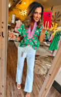 Teal and Happy Floral Blouse
