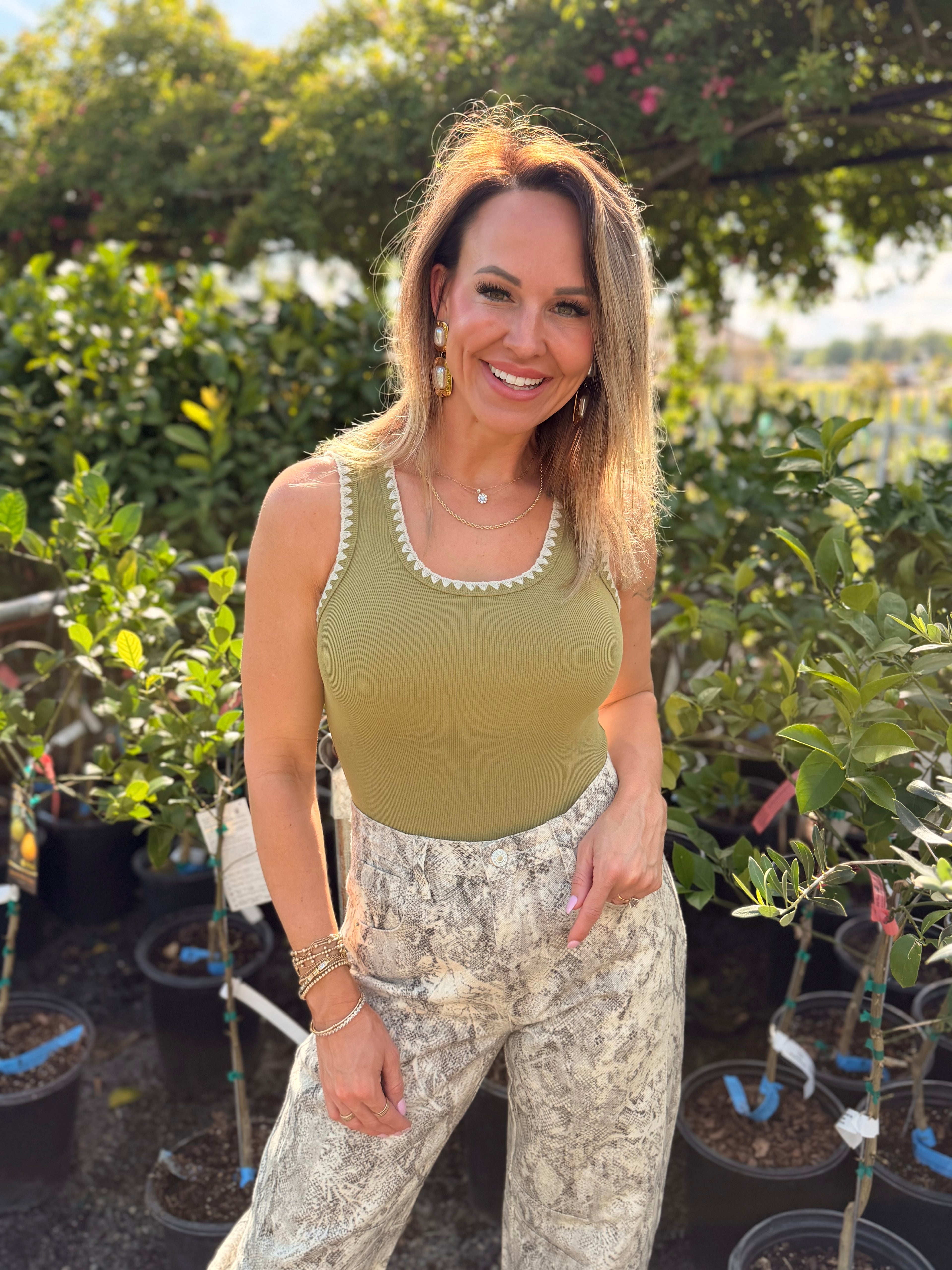 Ivory Trimmed Sage Bodysuit