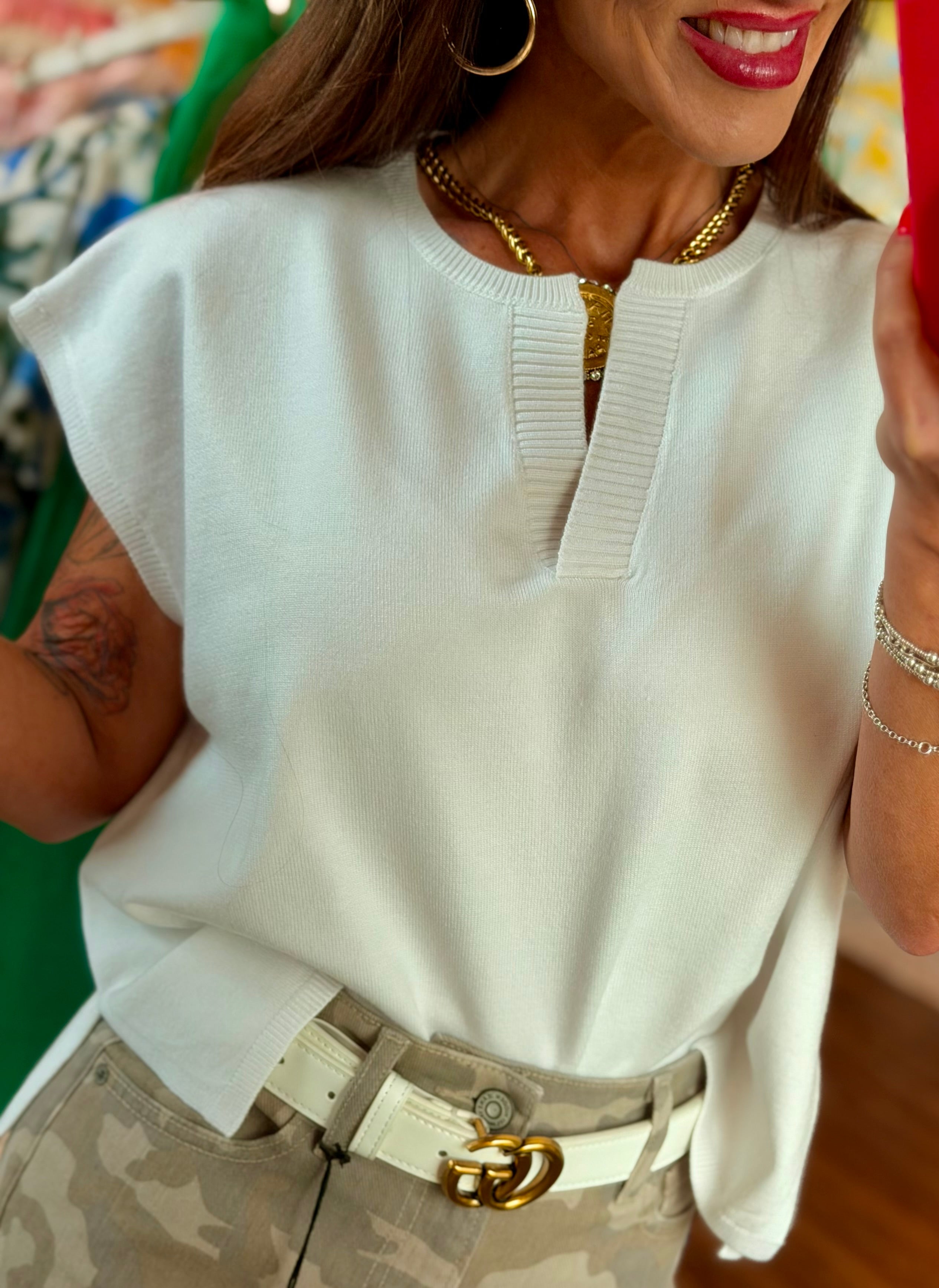 White Boxy Sleeveless Top