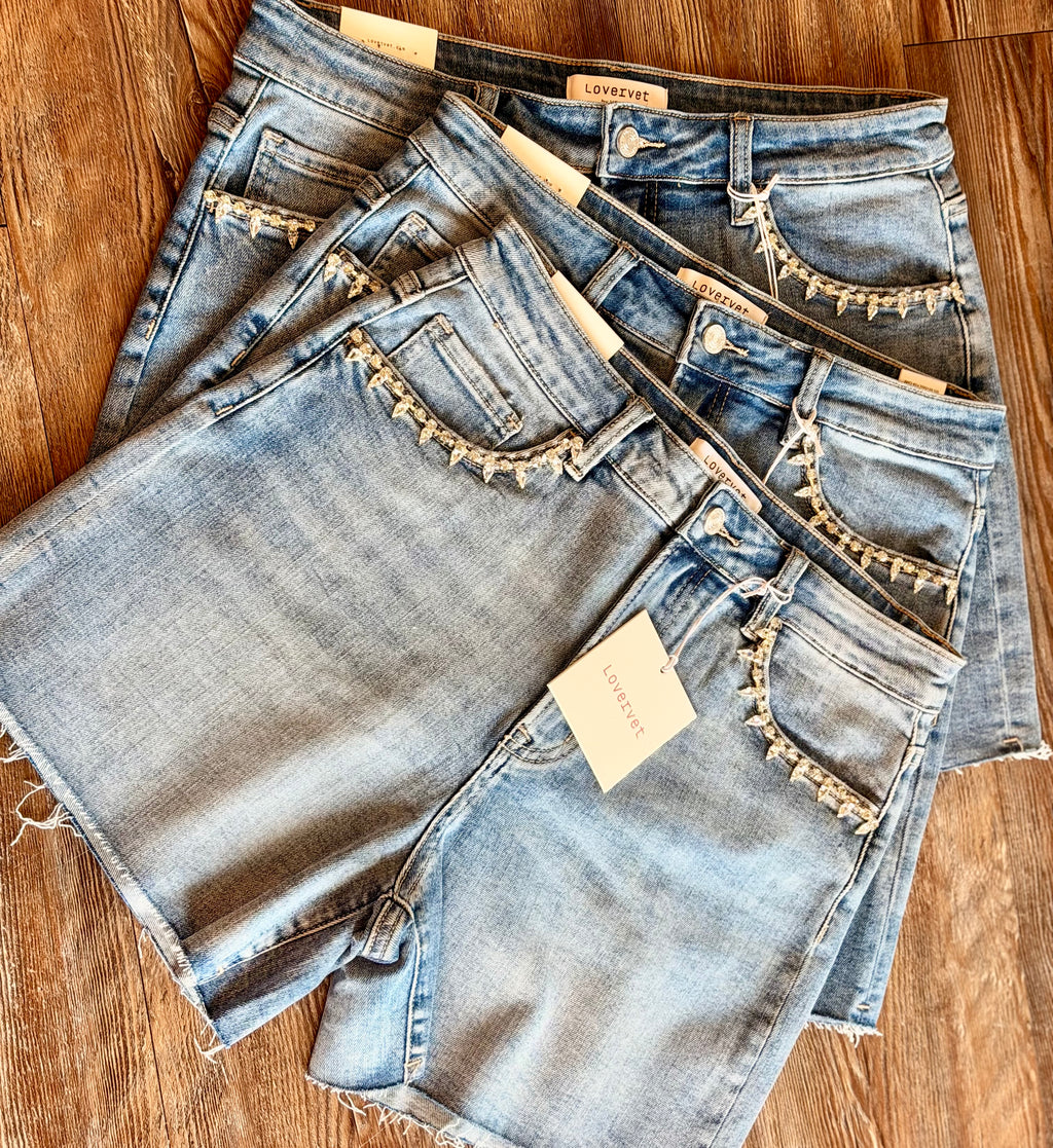 Rhinestone Denim Shorts by Lovervet