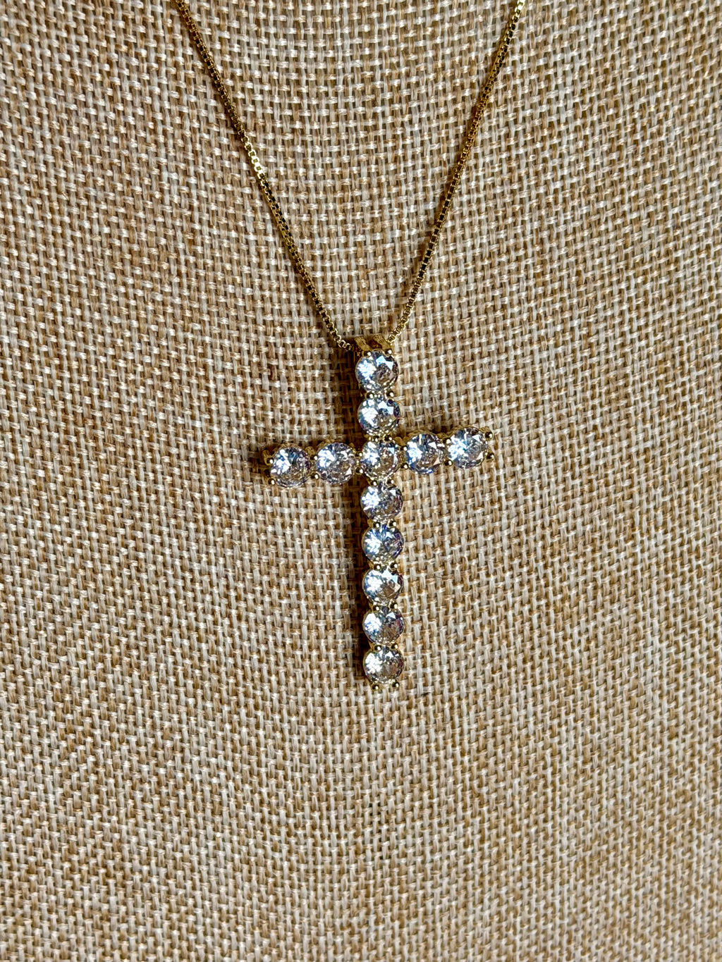 Landman Rhinestone Cross Necklace GOLD