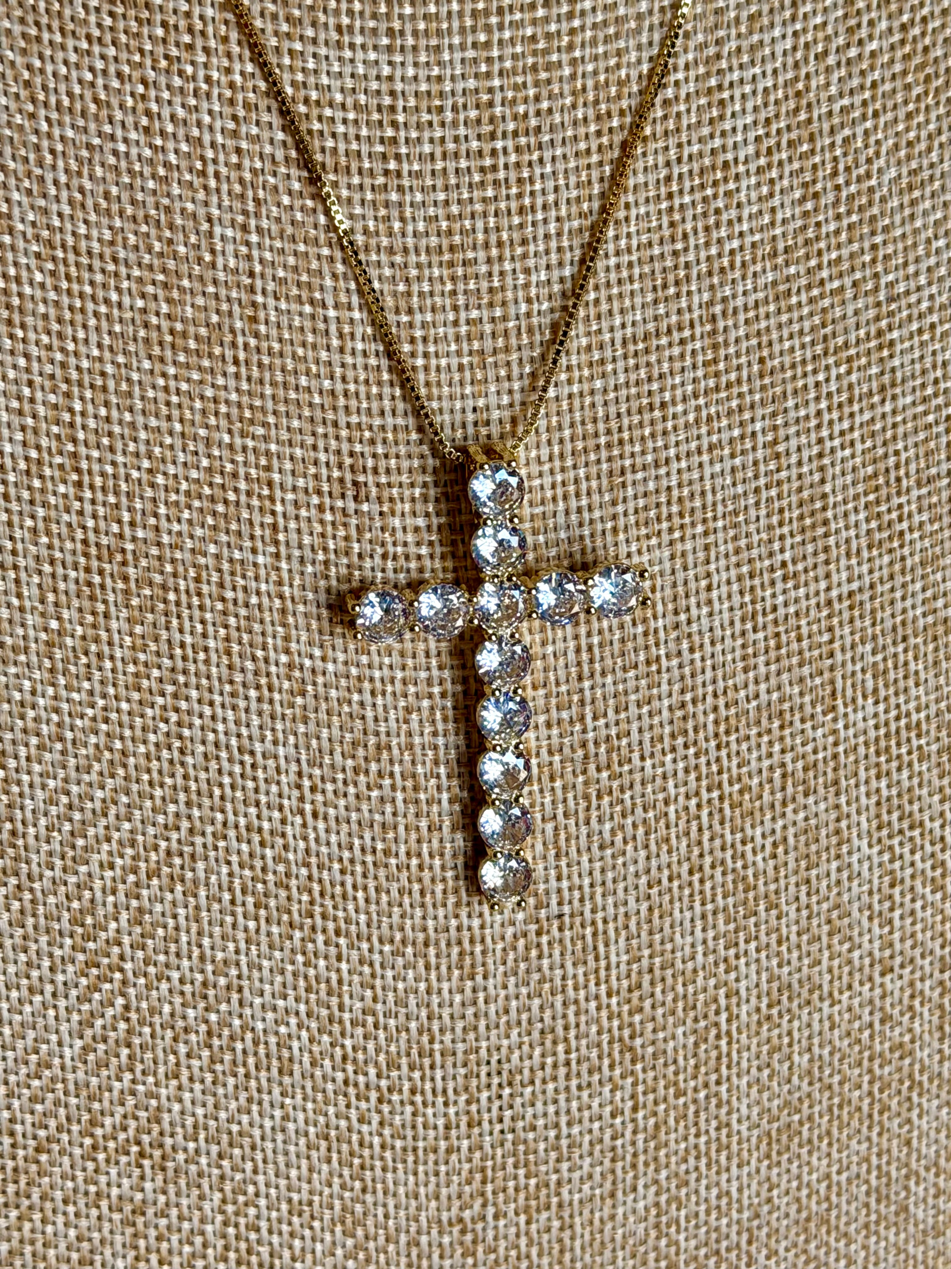 Landman Rhinestone Cross Necklace GOLD