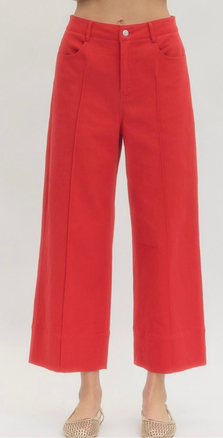 Pintuck Crop Pants in Red