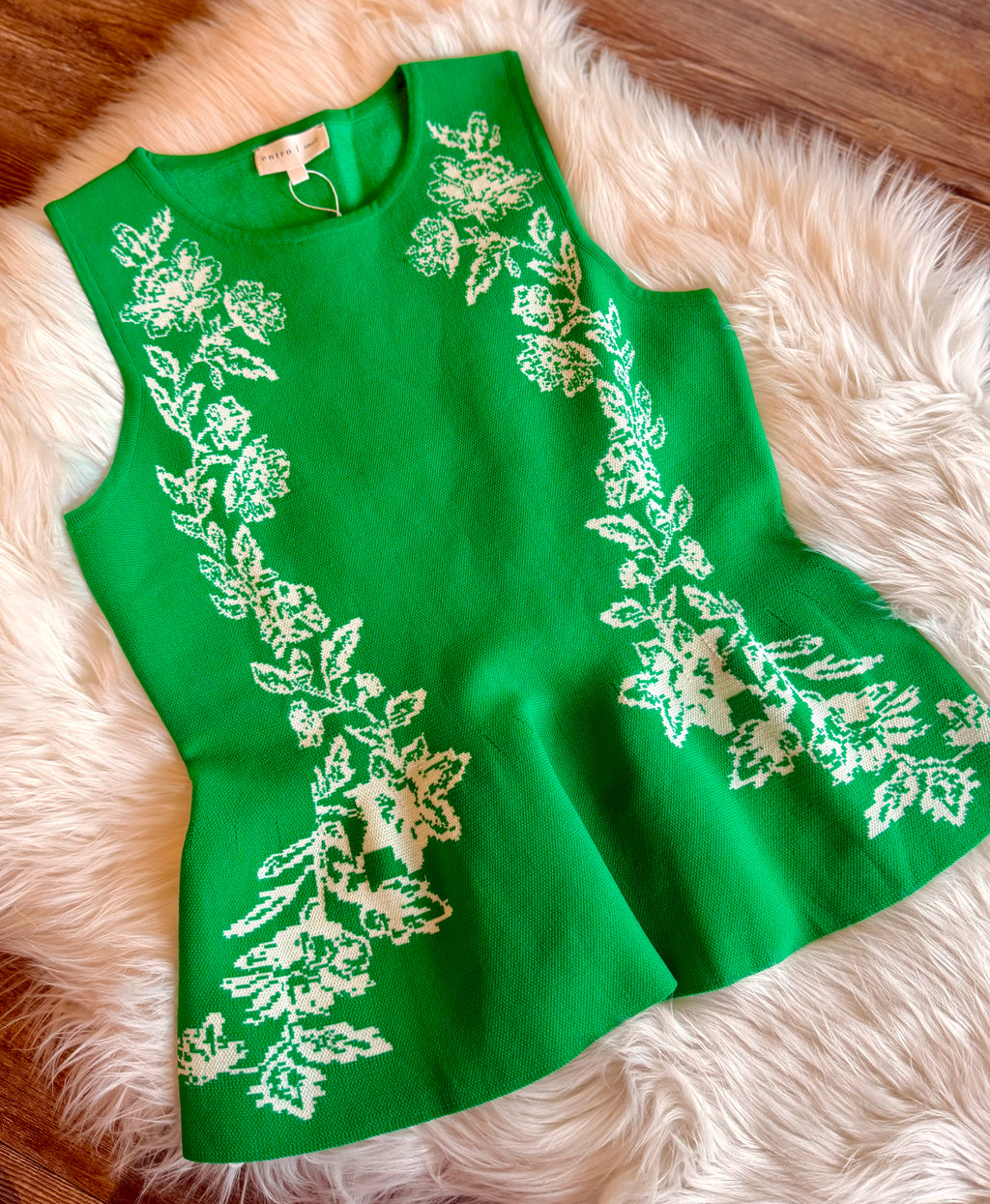 Floral and Fancy Flare Top in Green