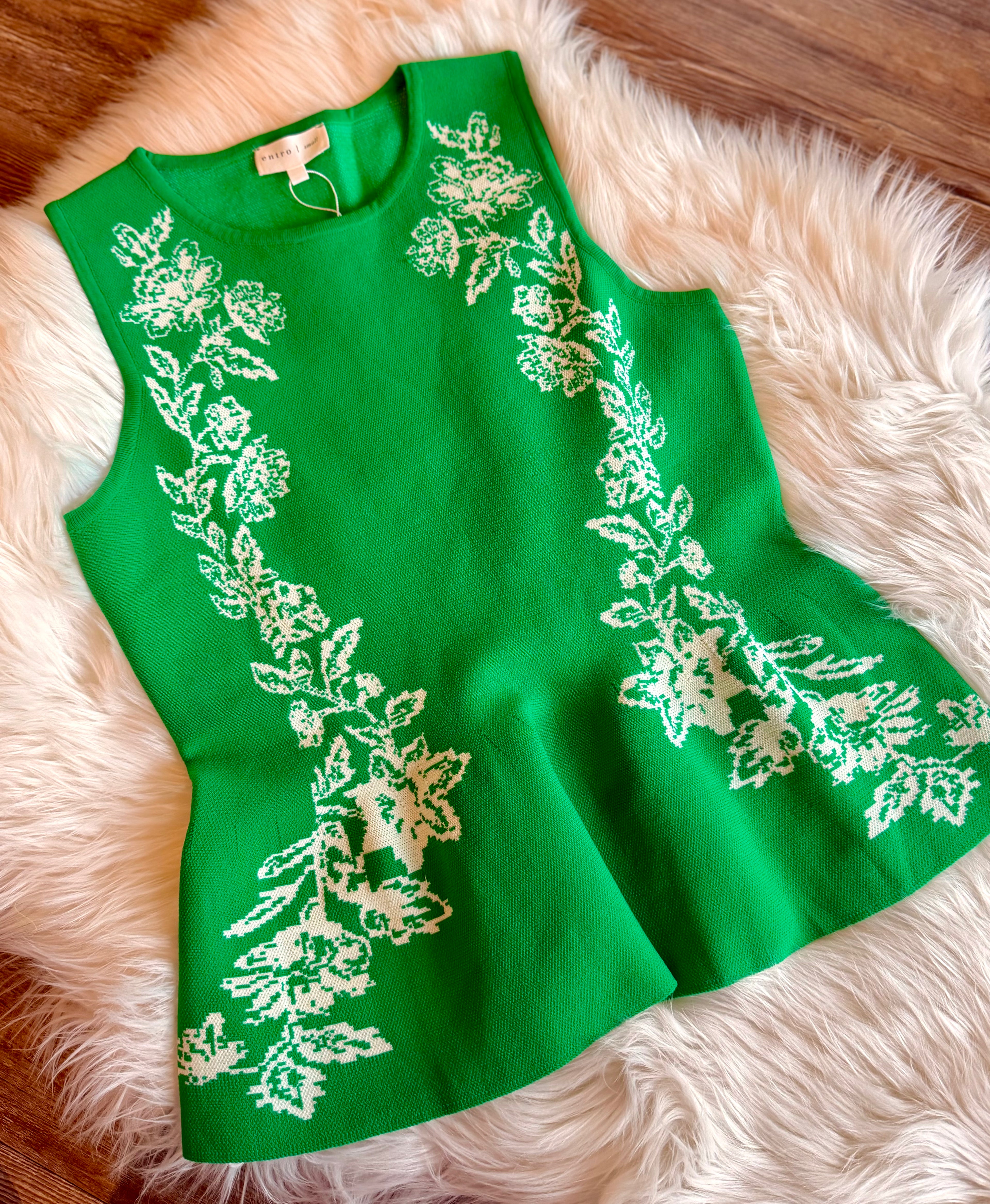 Floral and Fancy Flare Top in Green