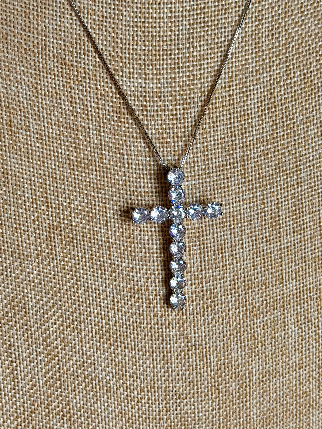 Landman Rhinestone Cross Necklace SILVER