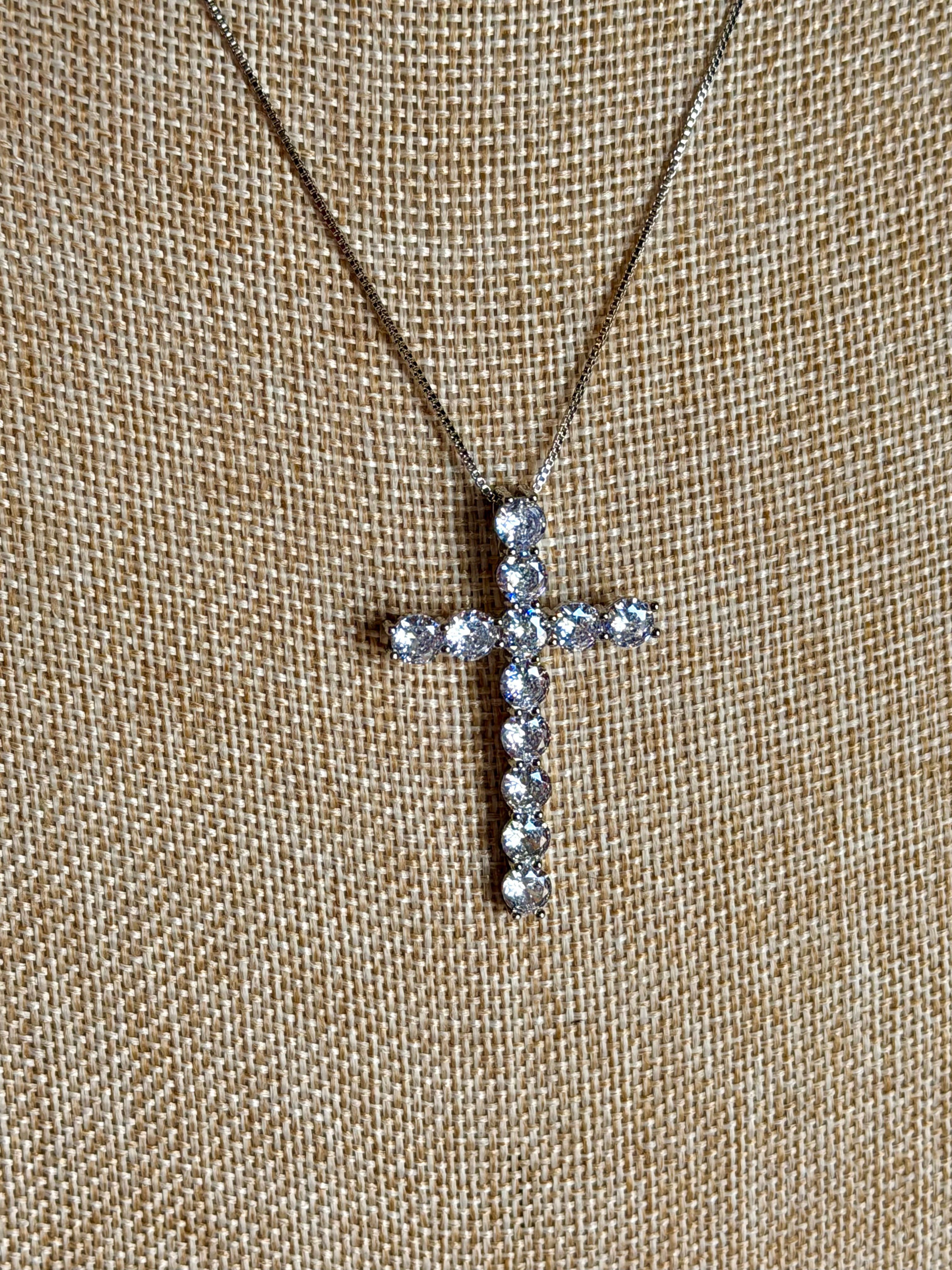 Landman Rhinestone Cross Necklace SILVER