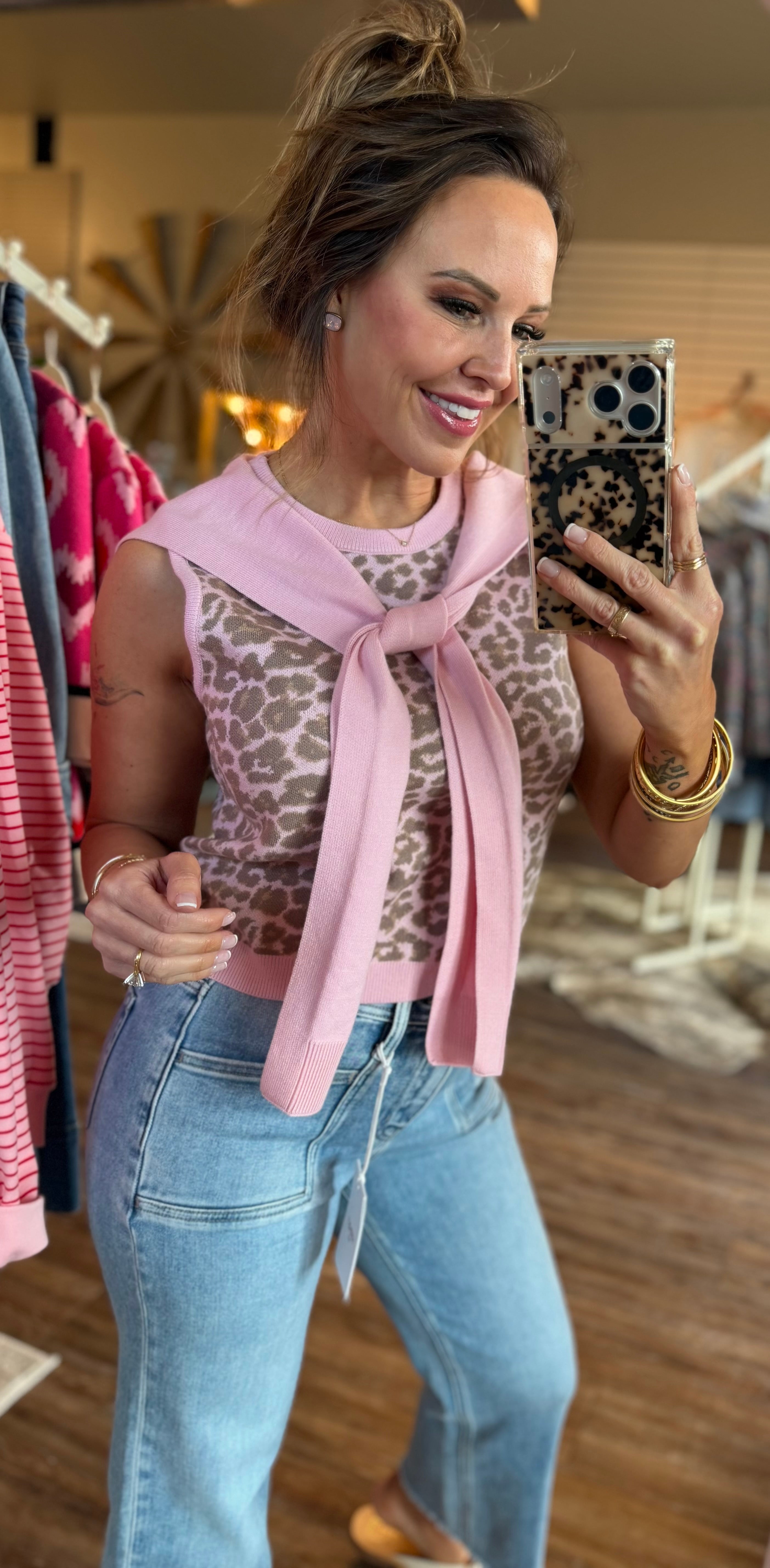 Pink Leopard Scarf top